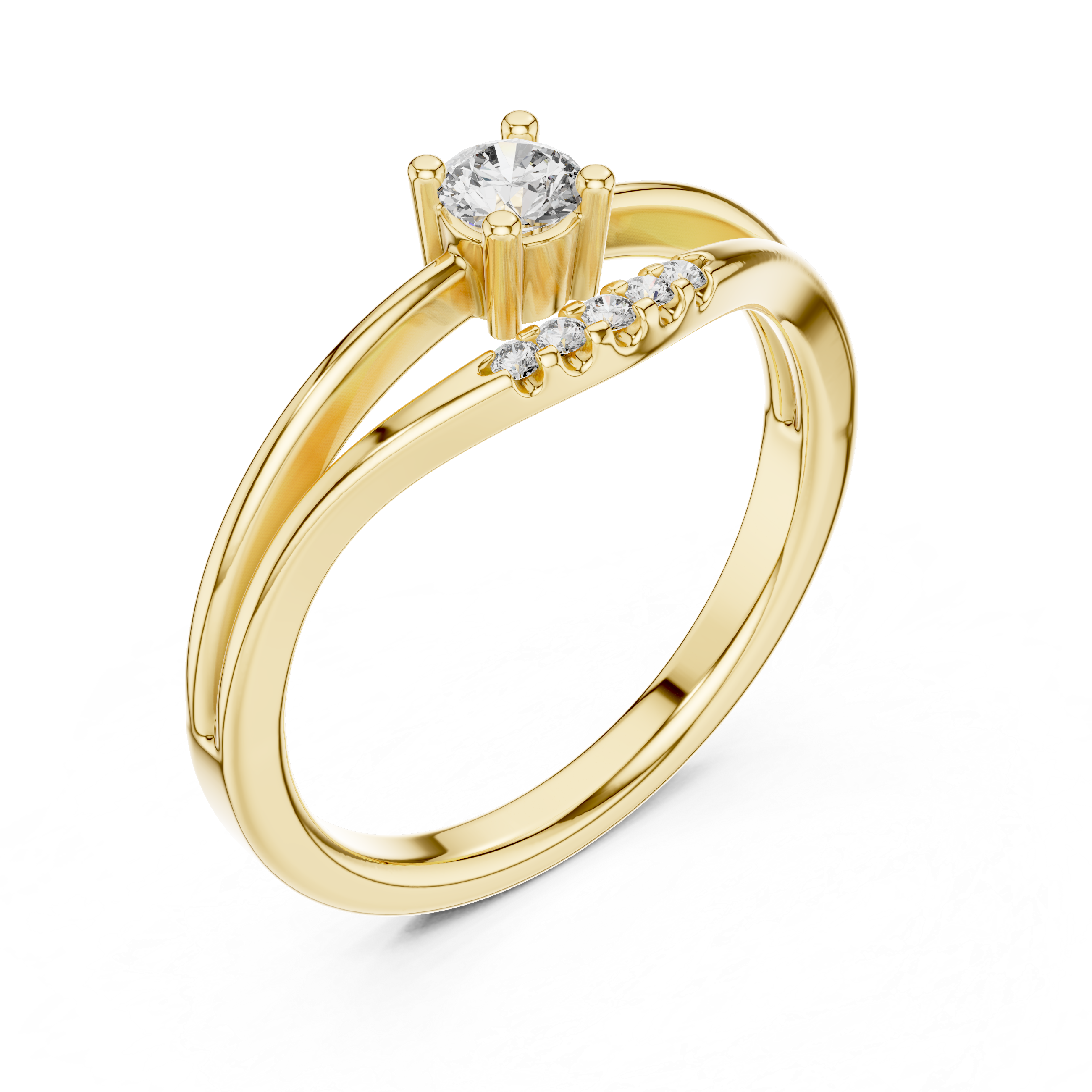 Delicate Chevron Contour Solitaire Ring with U-Cut Accents