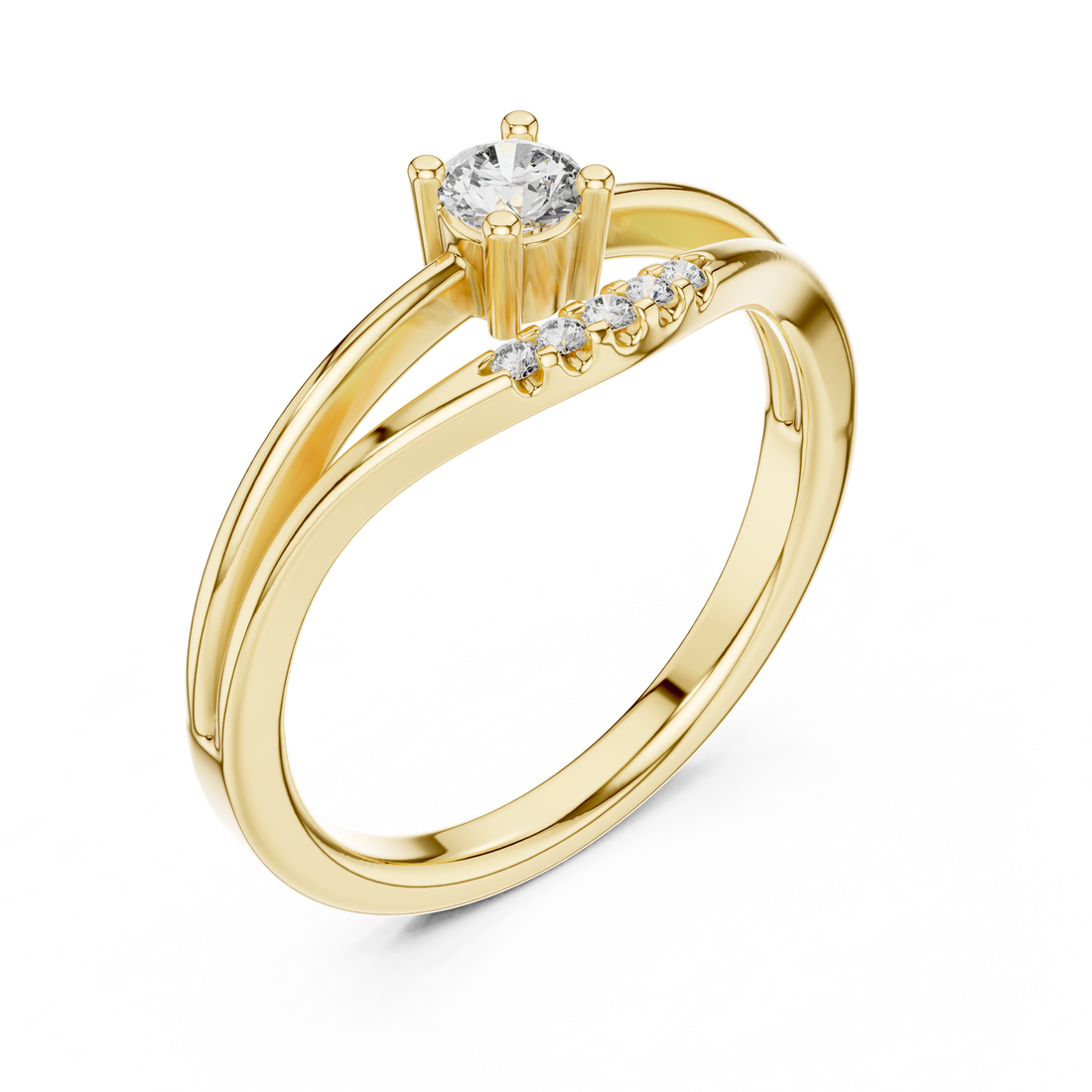 Delicate Chevron Contour Solitaire Ring with U-Cut Accents