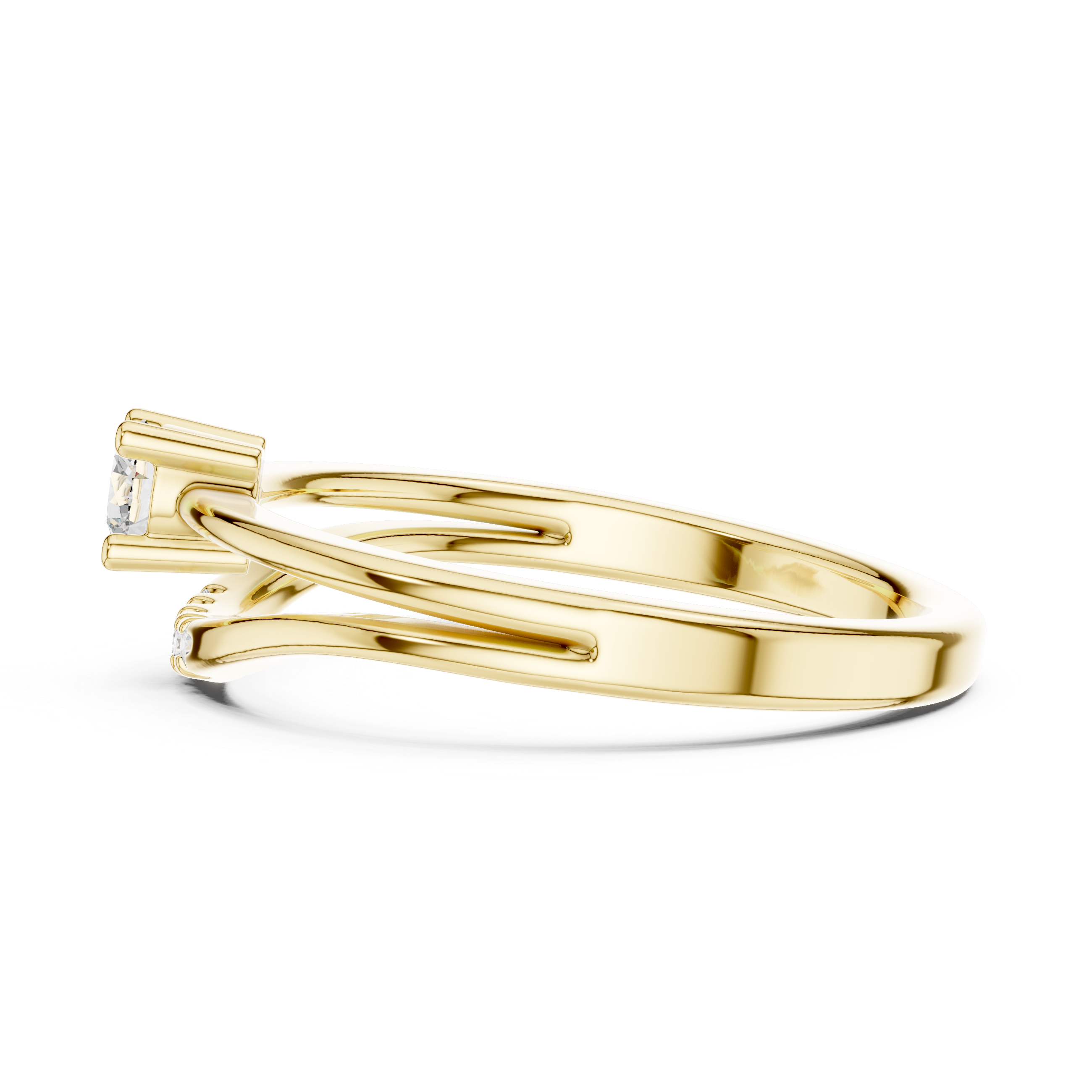 Delicate Chevron Contour Solitaire Ring with U-Cut Accents