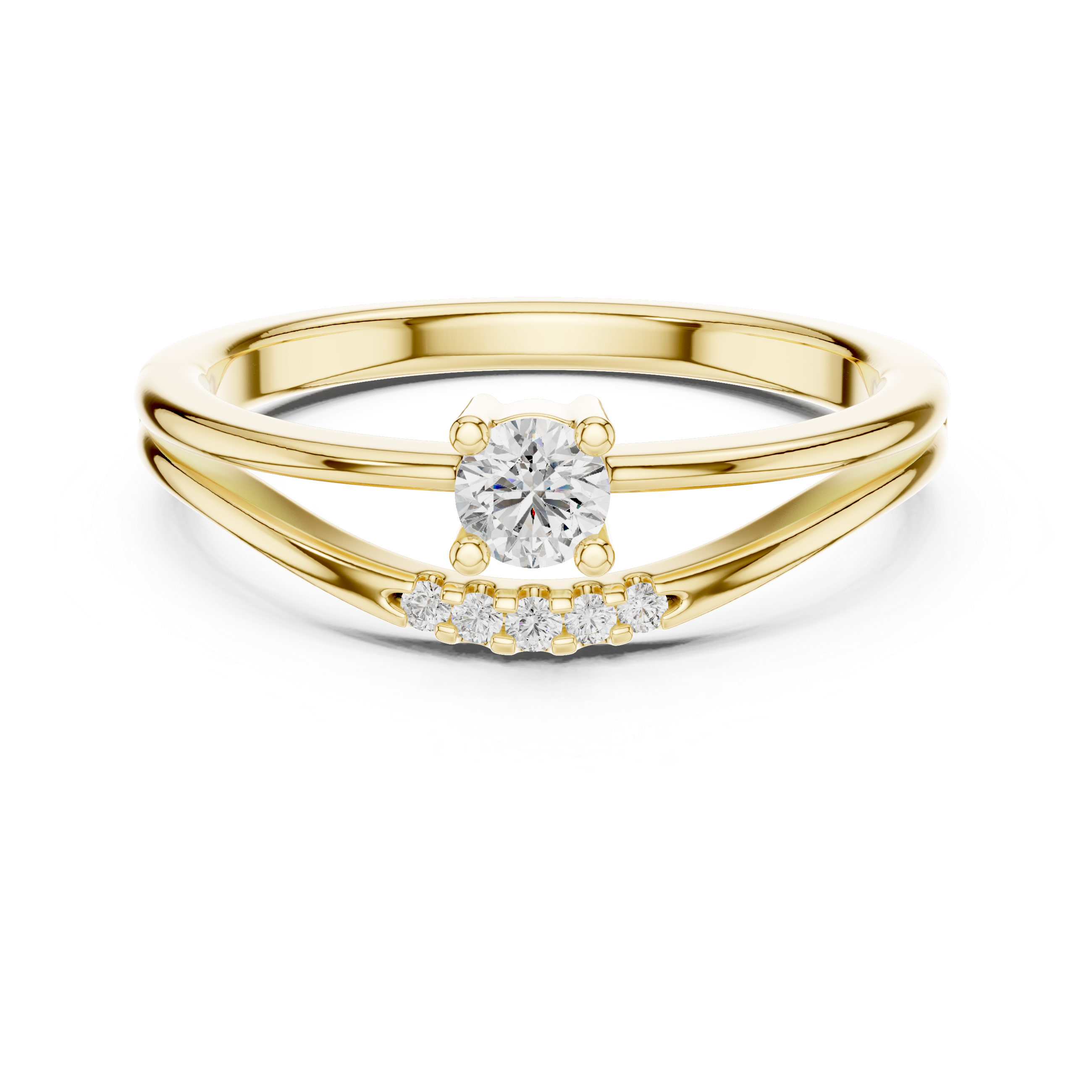 Delicate Chevron Contour Solitaire Ring with U-Cut Accents