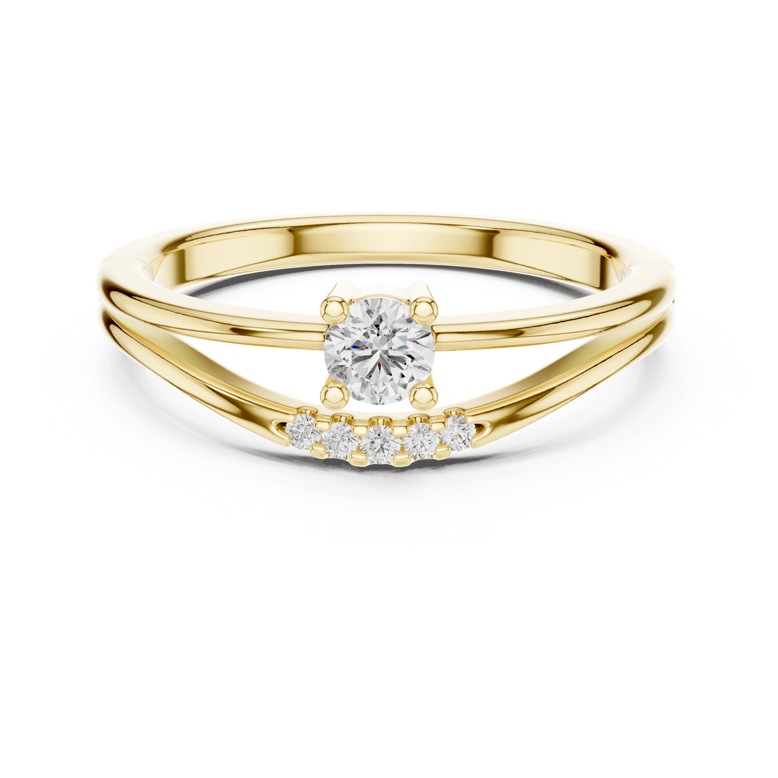 Delicate Chevron Contour Solitaire Ring with U-Cut Accents