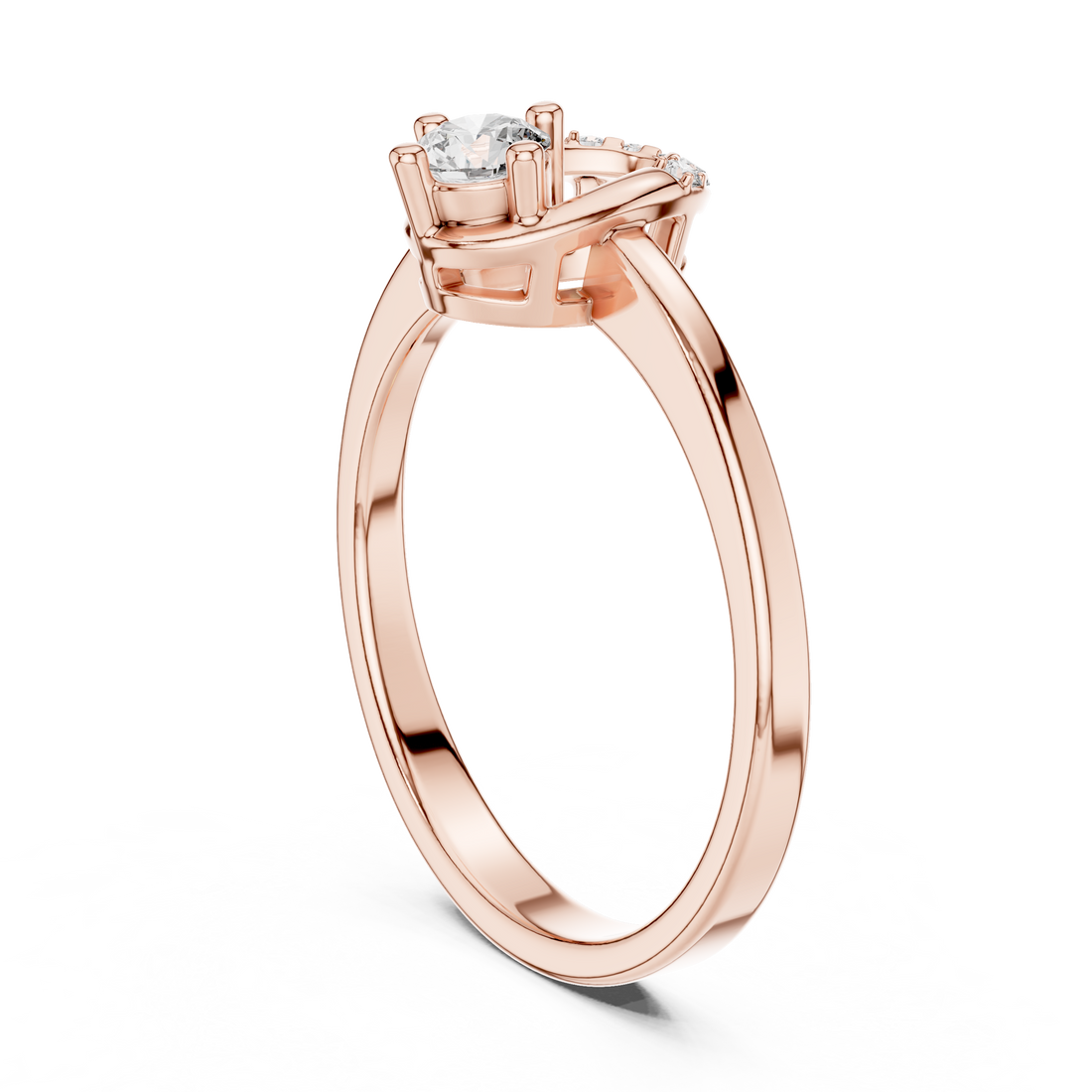 Round Solitaire Engagement Ring with Curved Tiara Arch Accent