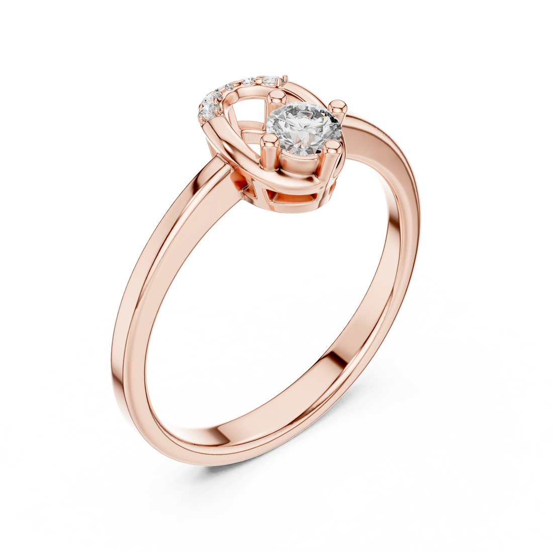 Round Solitaire Engagement Ring with Curved Tiara Arch Accent