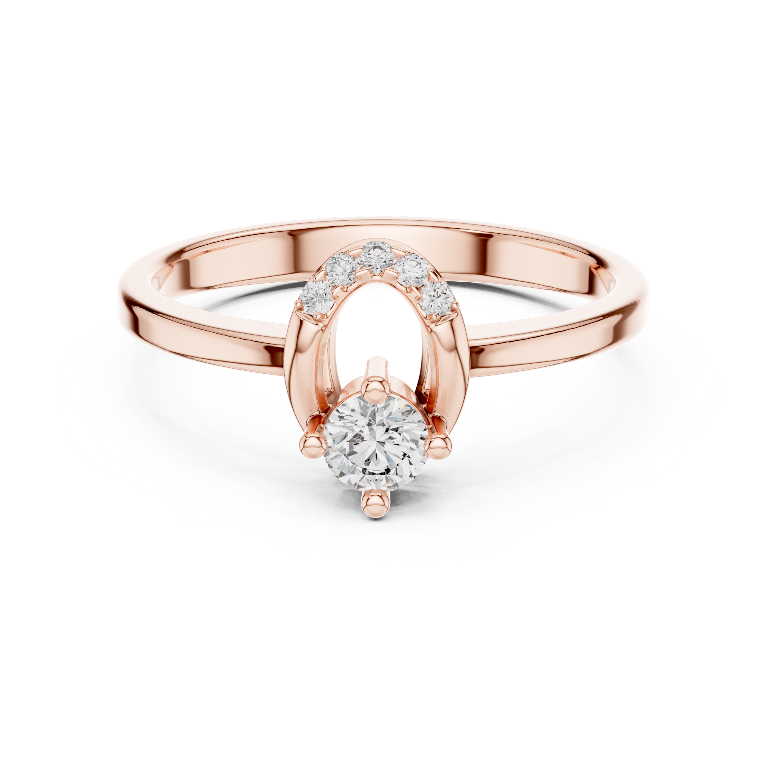 Round Solitaire Engagement Ring with Curved Tiara Arch Accent