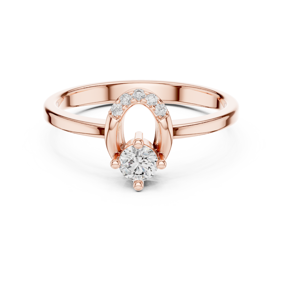 Round Solitaire Engagement Ring with Curved Tiara Arch Accent