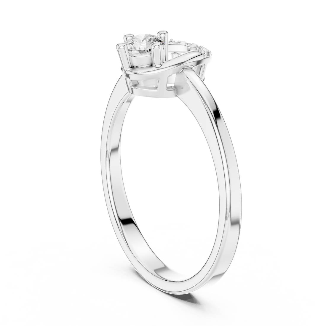 Round Solitaire Engagement Ring with Curved Tiara Arch Accent