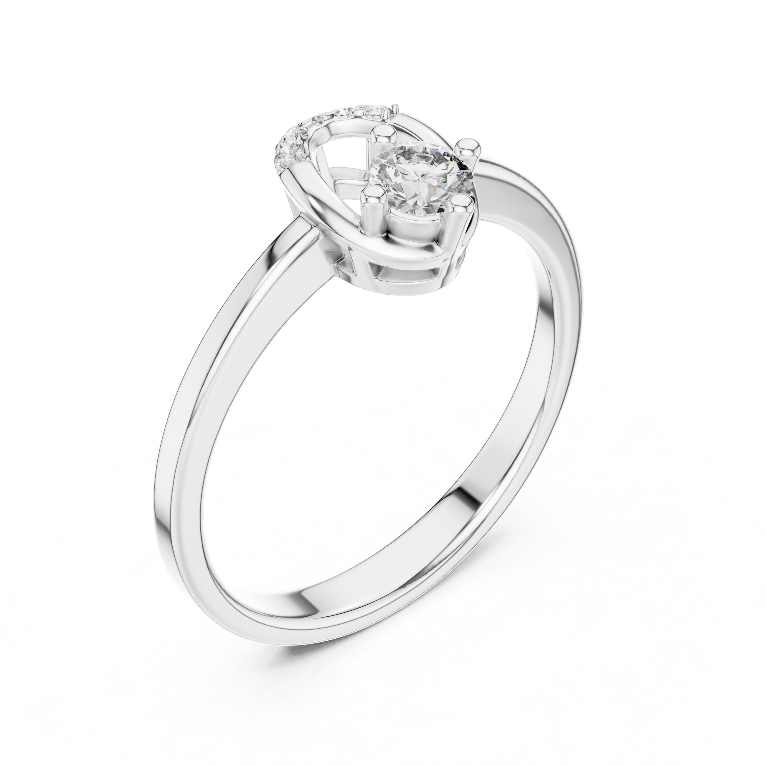 Round Solitaire Engagement Ring with Curved Tiara Arch Accent