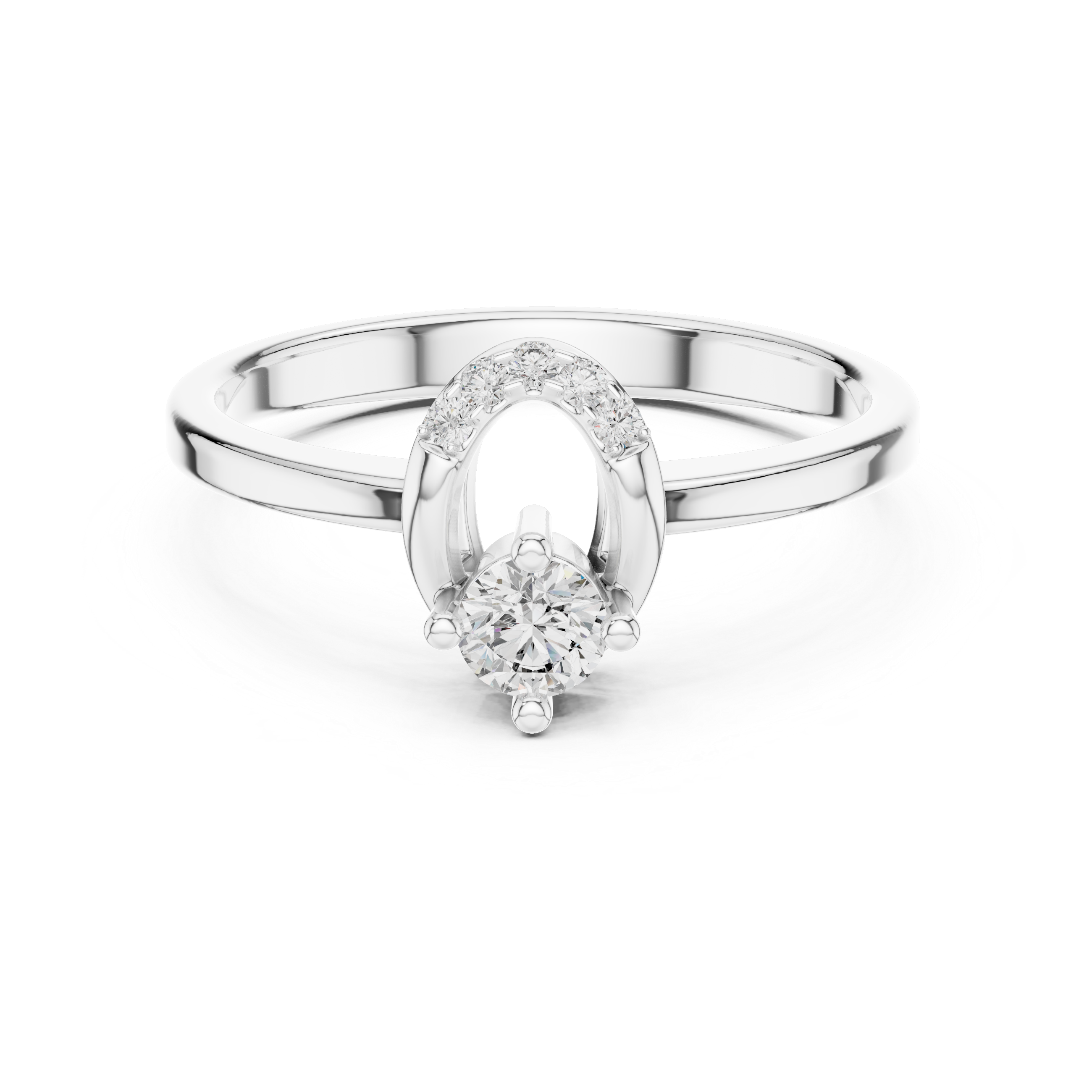 Round Solitaire Engagement Ring with Curved Tiara Arch Accent