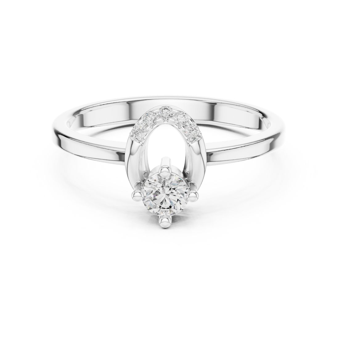 Round Solitaire Engagement Ring with Curved Tiara Arch Accent