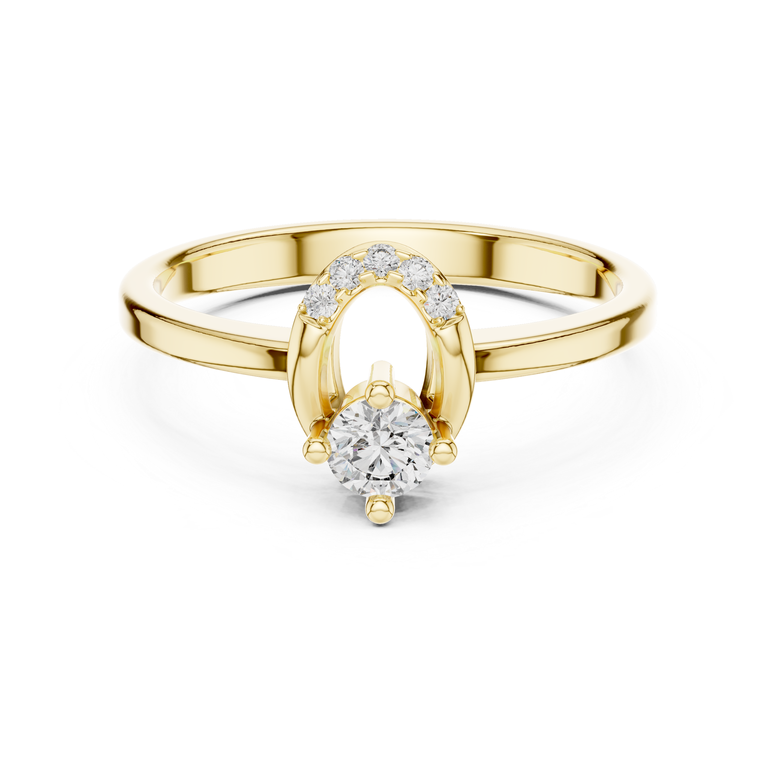 Round Solitaire Engagement Ring with Curved Tiara Arch Accent