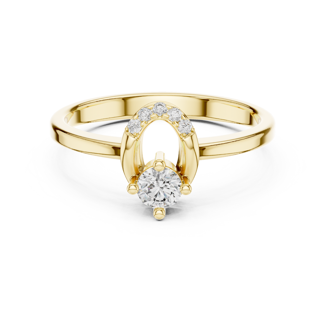 Round Solitaire Engagement Ring with Curved Tiara Arch Accent