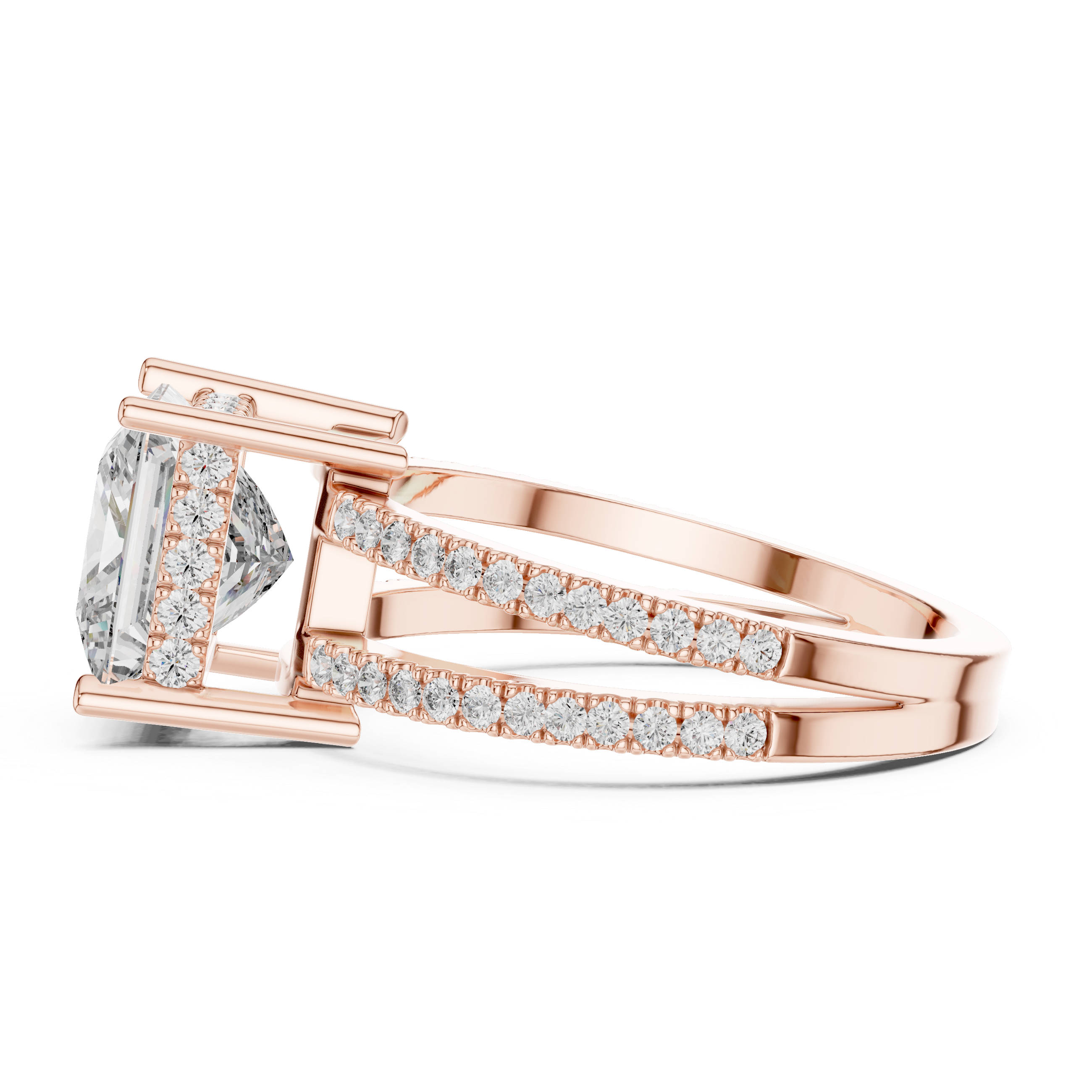 Princess Cut Solitaire Engagement Ring with Split Pave Shank & Collar Accent