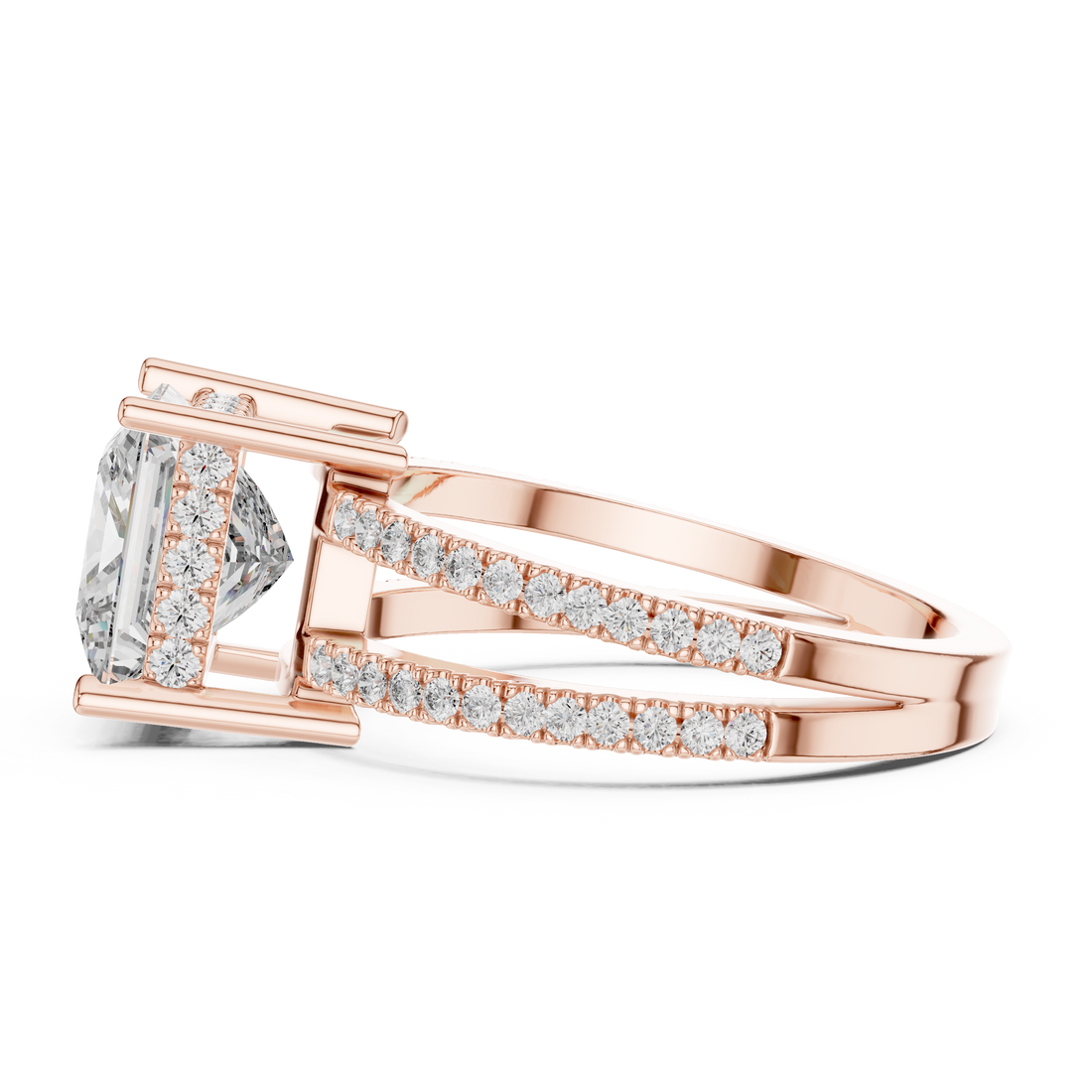 Princess Cut Solitaire Engagement Ring with Split Pave Shank & Collar Accent