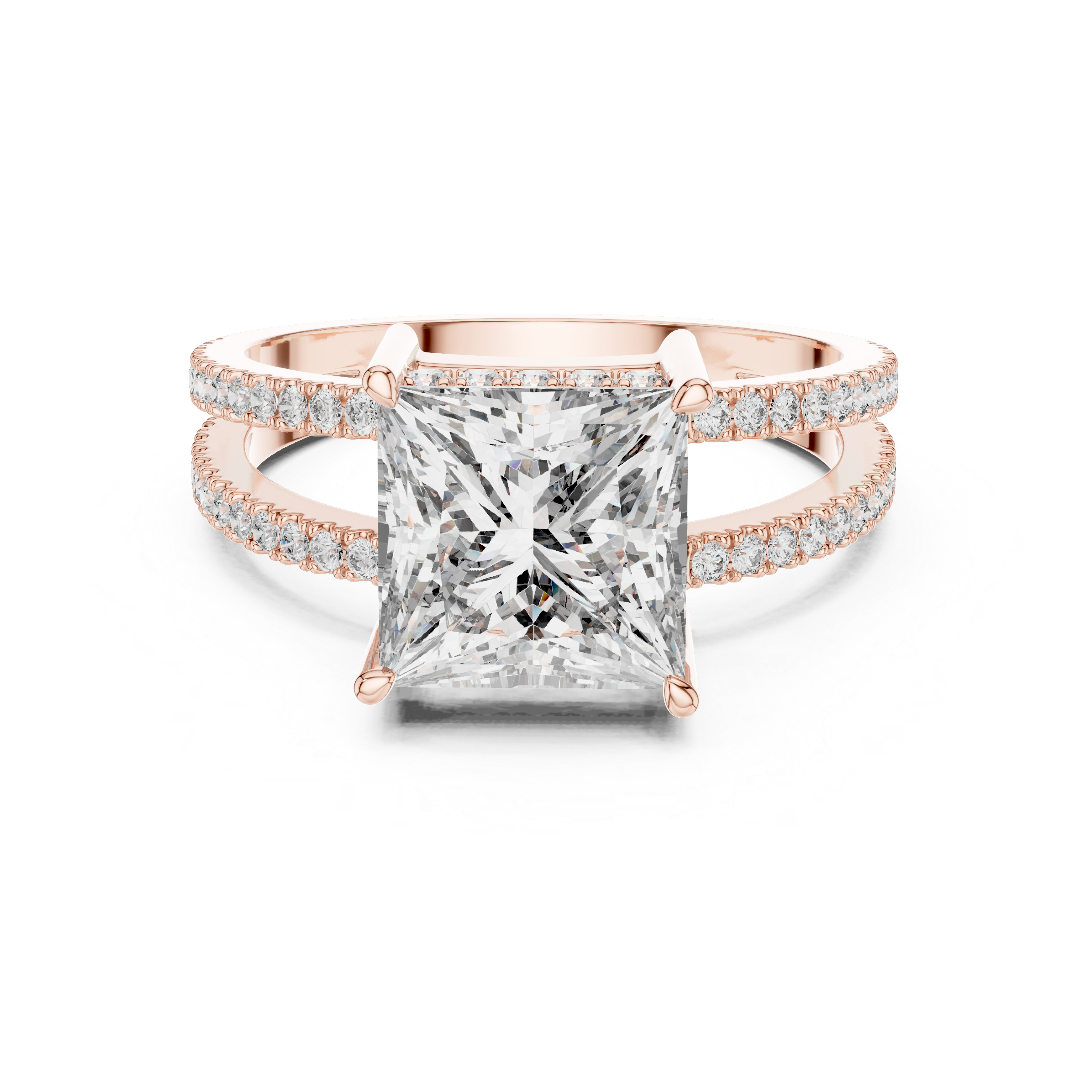 Princess Cut Solitaire Engagement Ring with Split Pave Shank & Collar Accent