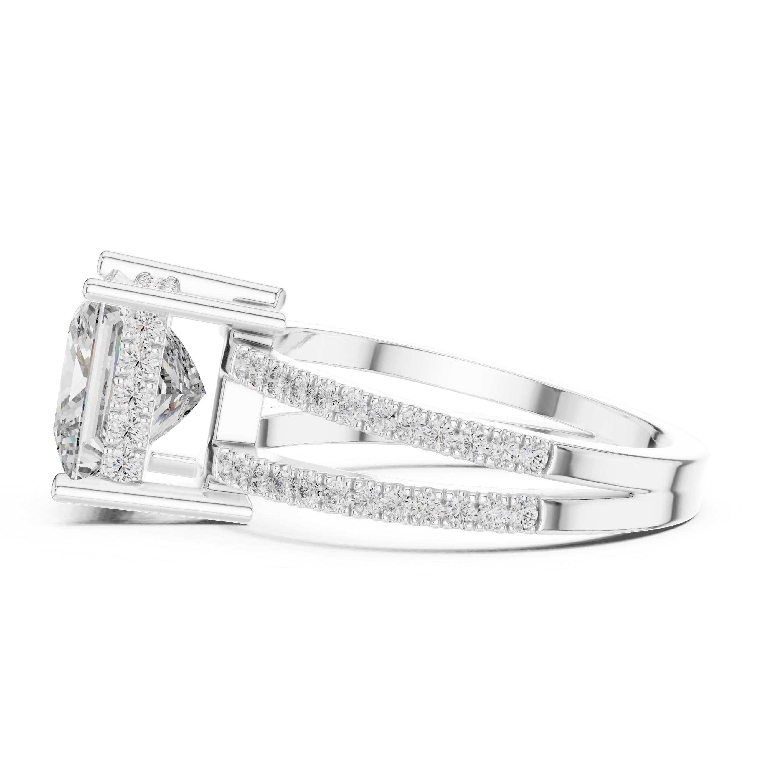 Princess Cut Solitaire Engagement Ring with Split Pave Shank & Collar Accent