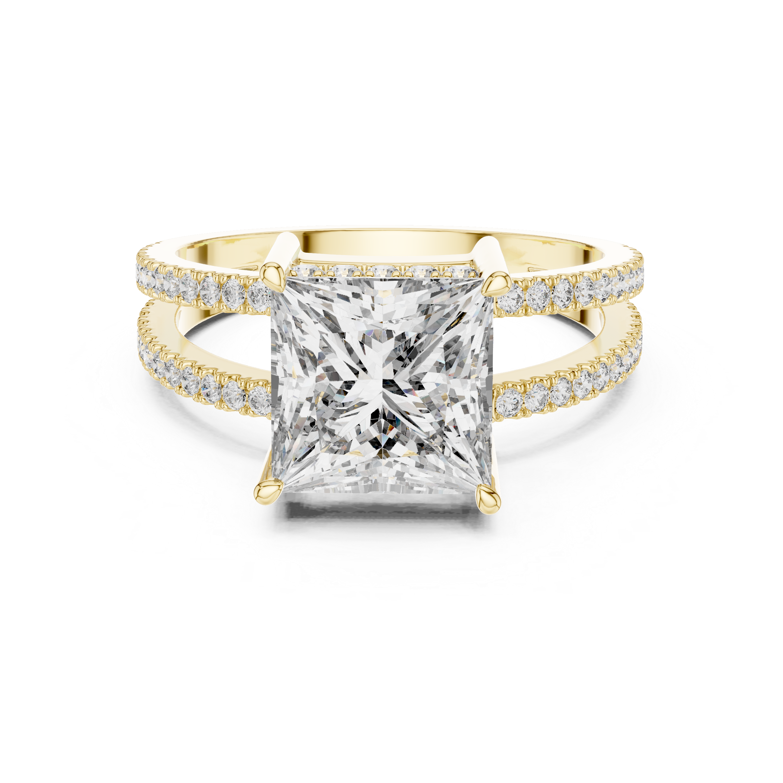 Princess Cut Solitaire Engagement Ring with Split Pave Shank & Collar Accent