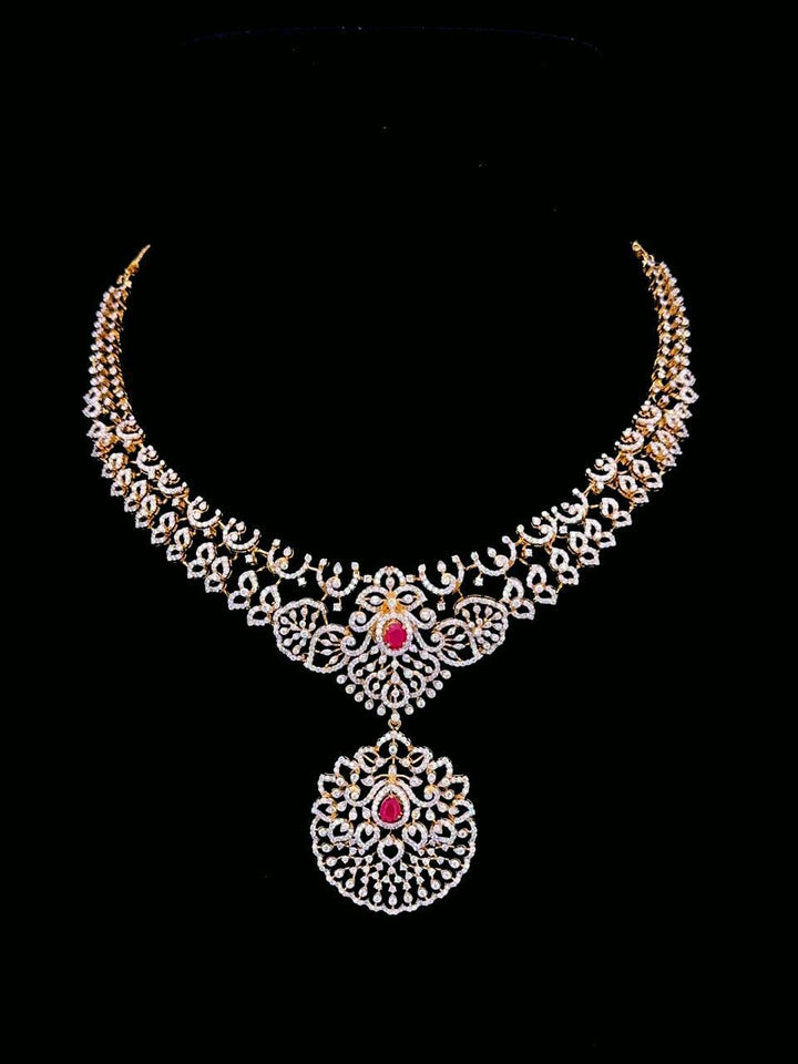 Gold Diamond Necklace with Ruby Pendent