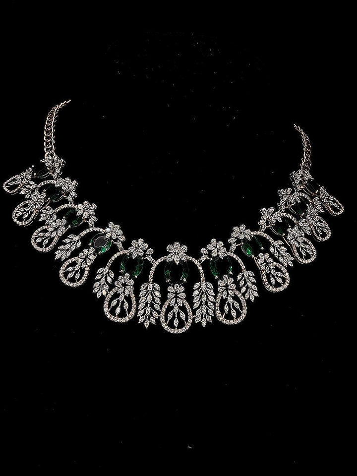 Diamond Necklace with Emerald Drops