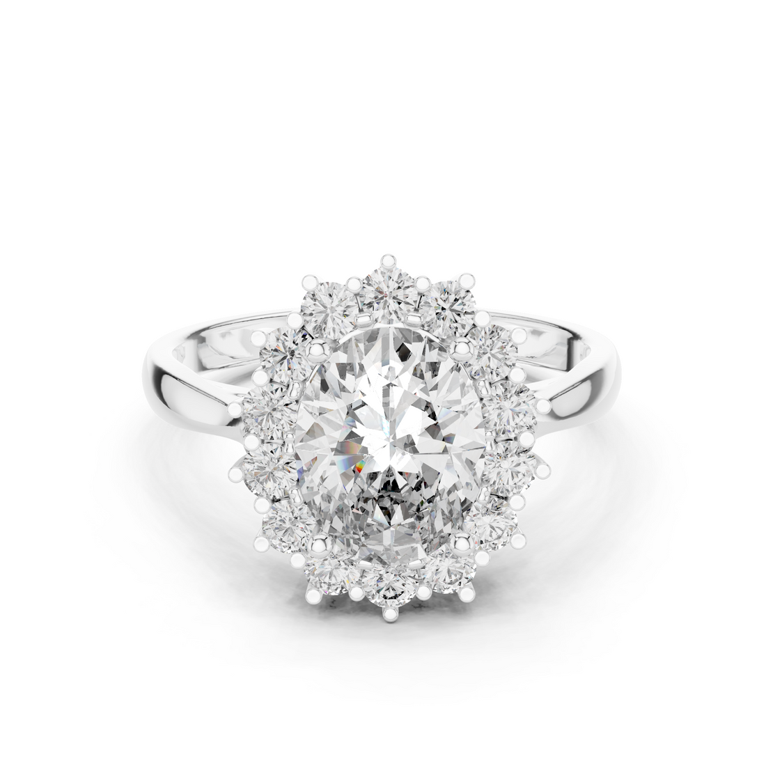 Oval Diamond Halo Engagement Ring with Crown Settings