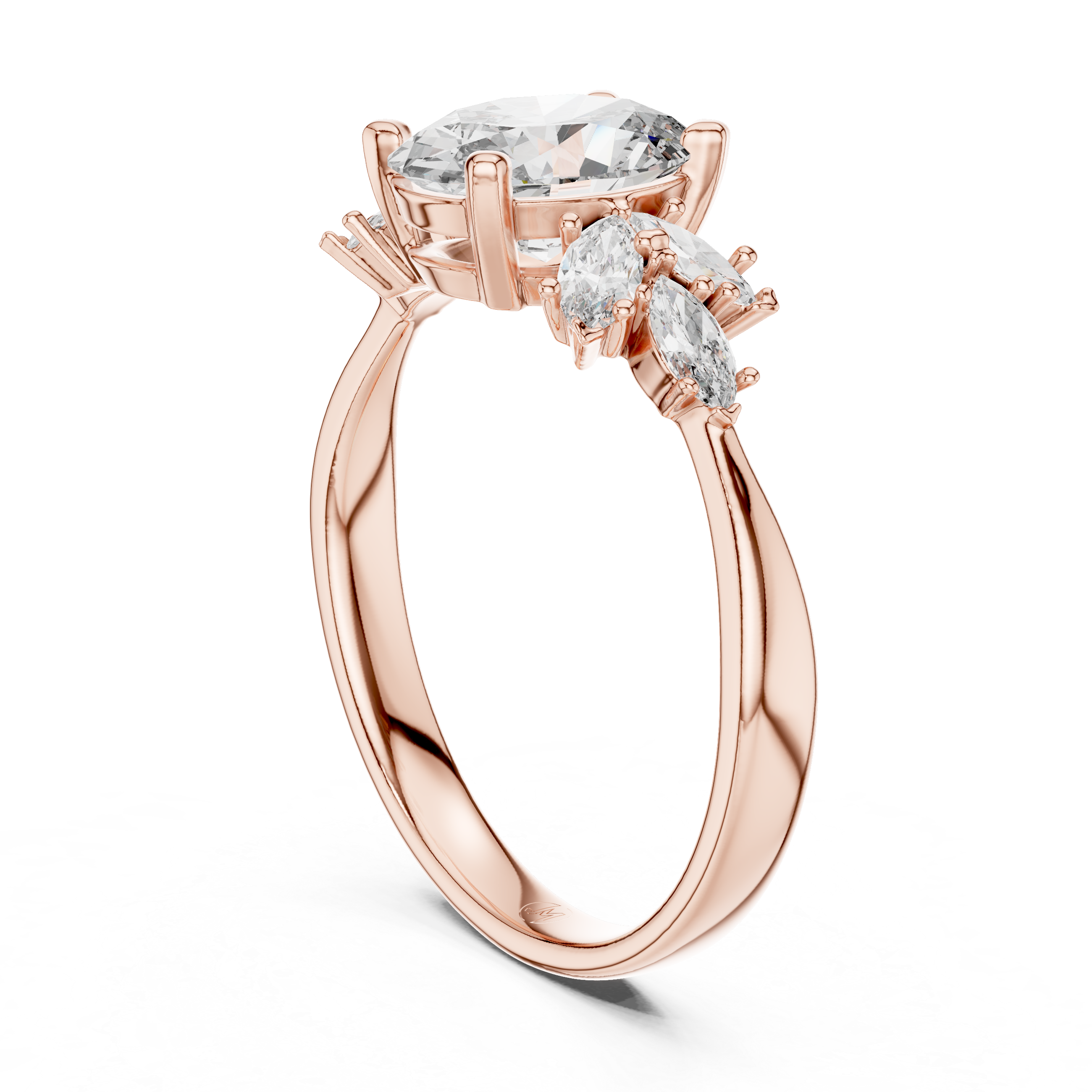 Oval Solitaire & Marquise Cluster Engagement Ring