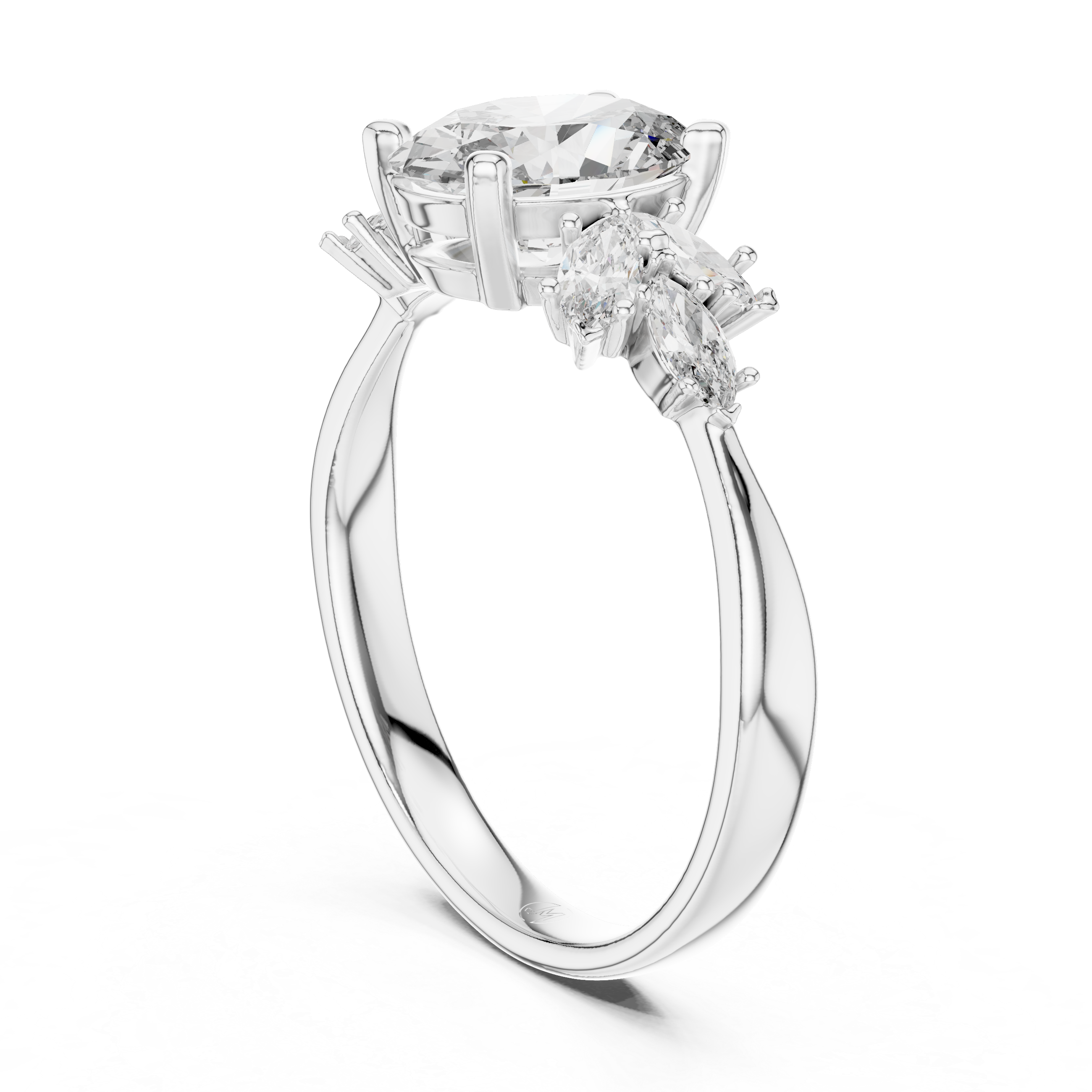 Oval Solitaire & Marquise Cluster Engagement Ring