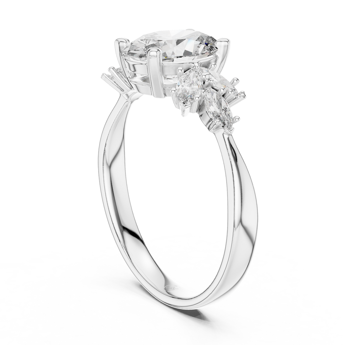 Oval Solitaire & Marquise Cluster Engagement Ring