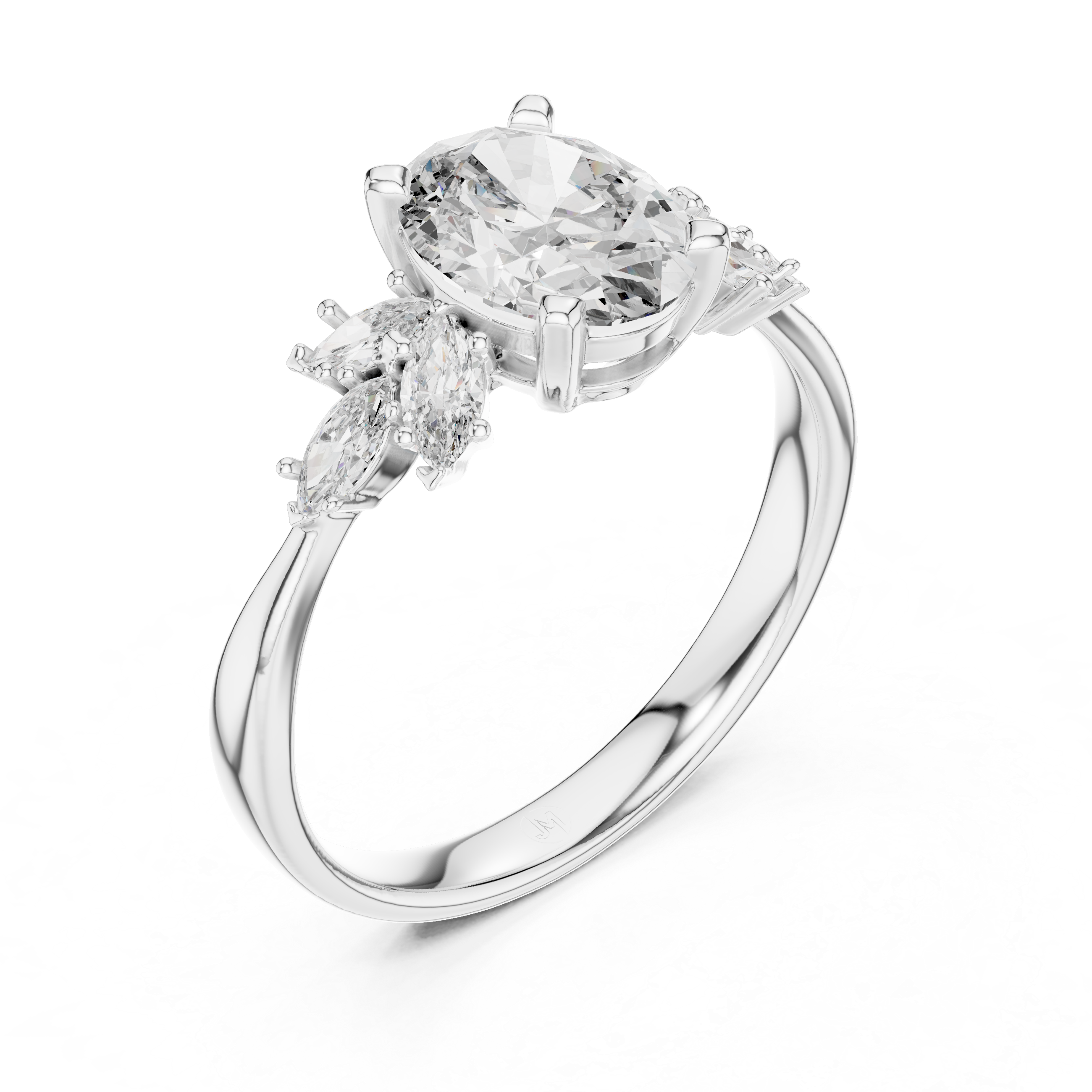 Oval Solitaire & Marquise Cluster Engagement Ring