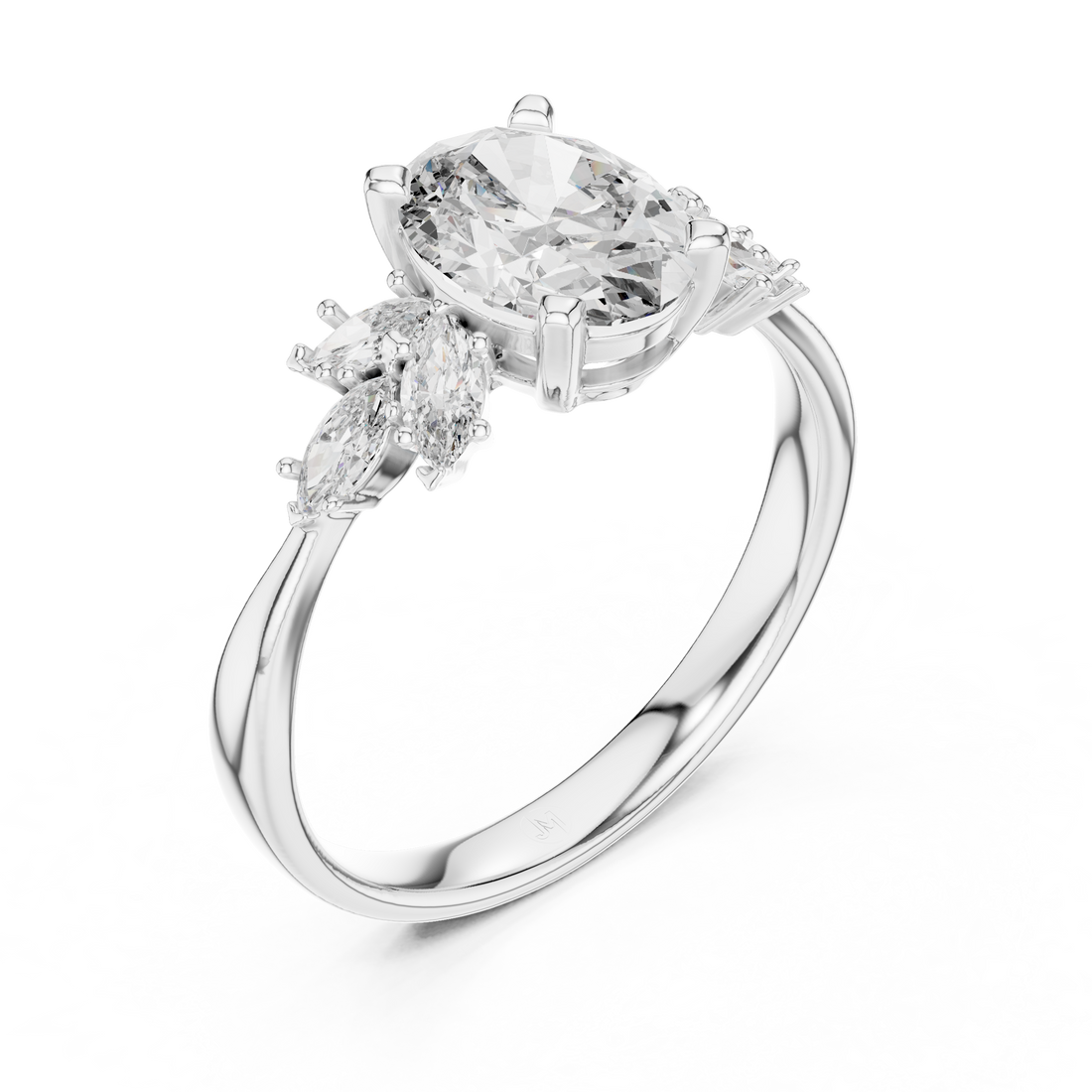 Oval Solitaire & Marquise Cluster Engagement Ring