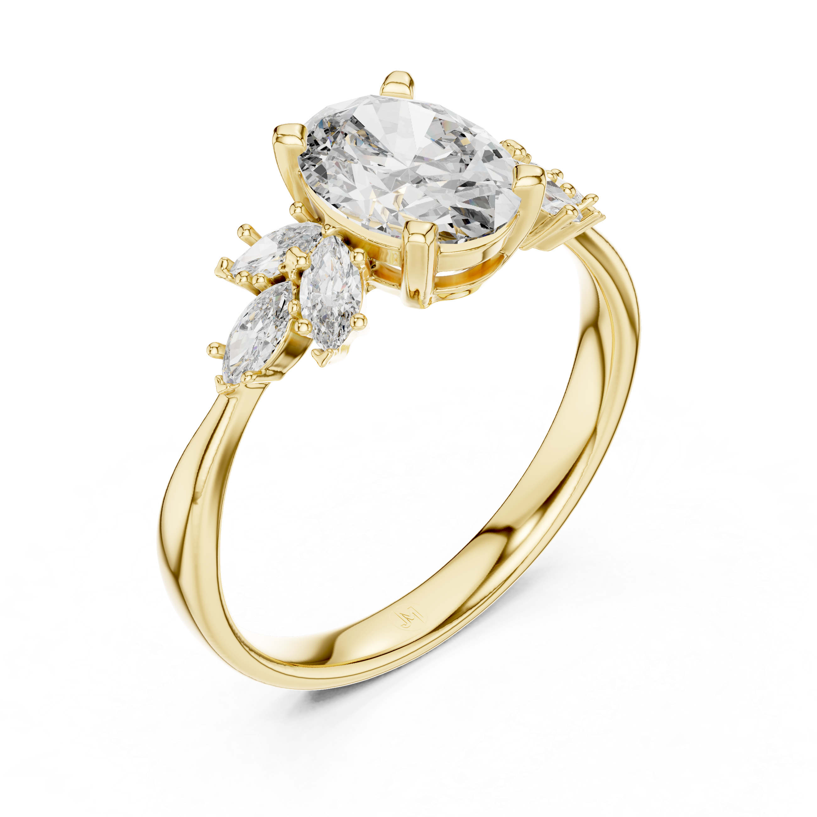 Oval Solitaire & Marquise Cluster Engagement Ring