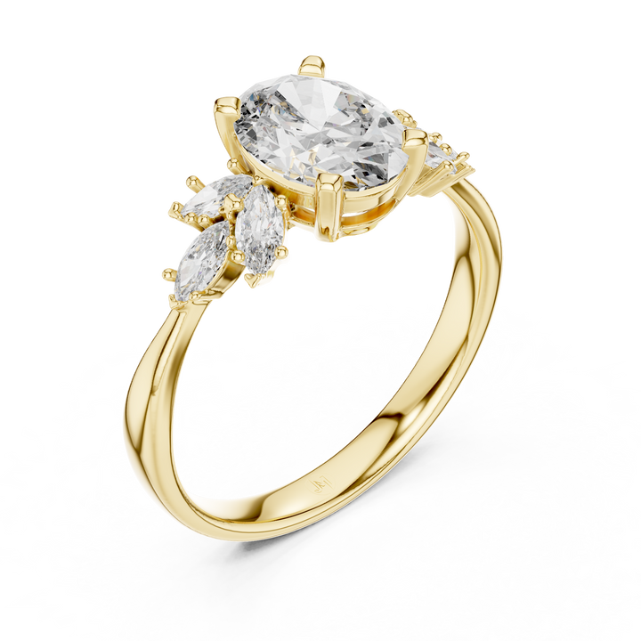 Oval Solitaire & Marquise Cluster Engagement Ring