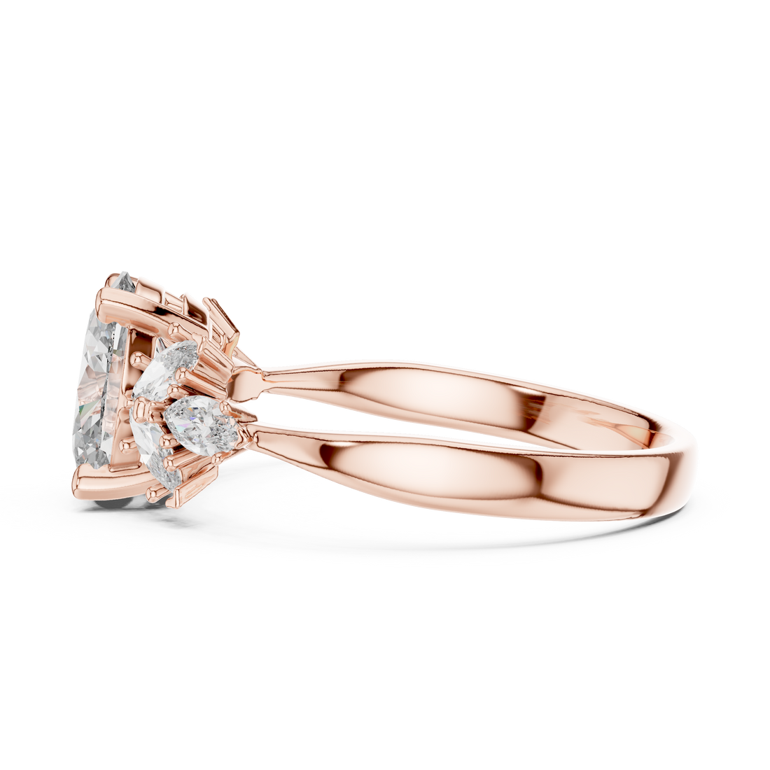 Oval Solitaire & Marquise Cluster Engagement Ring