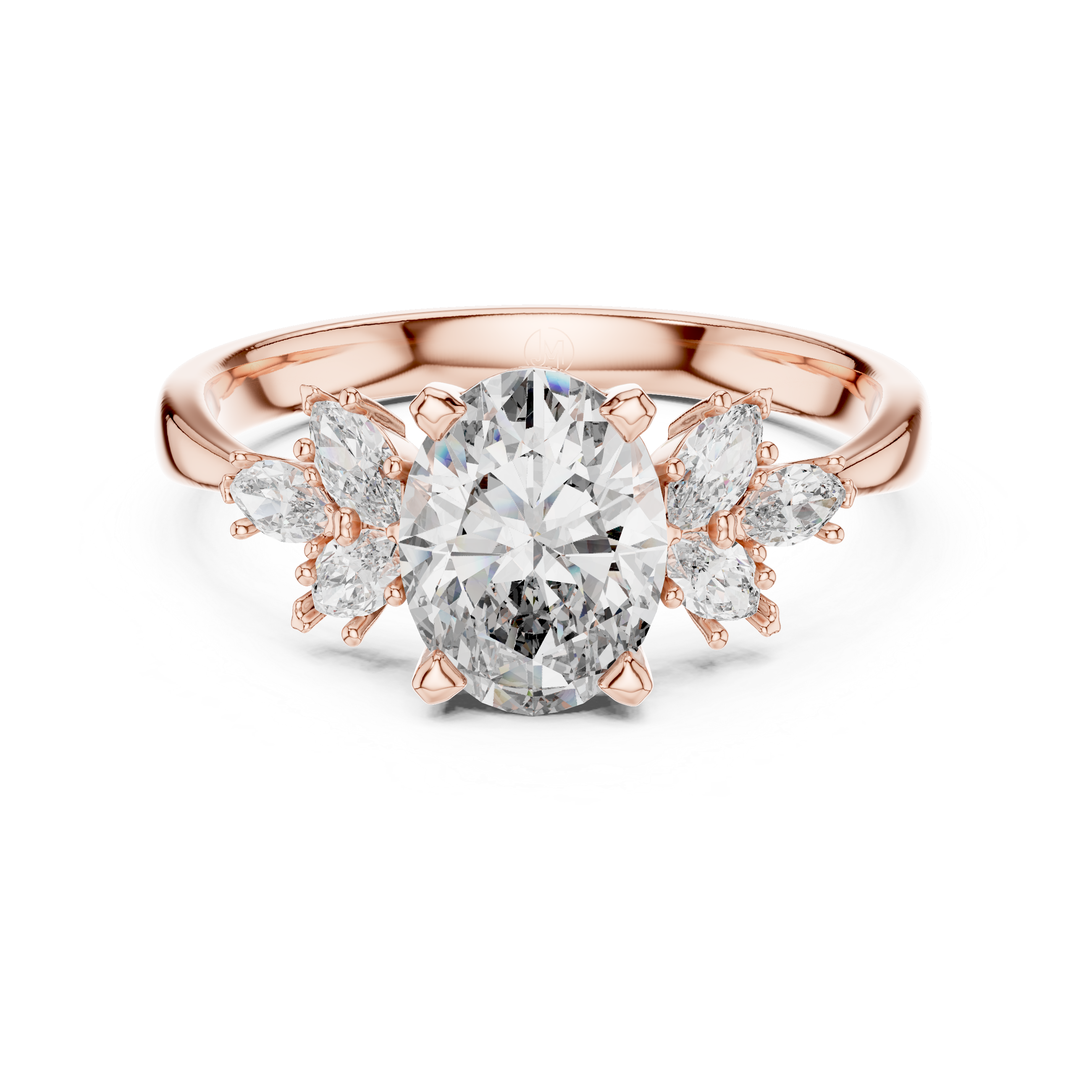 Oval Solitaire & Marquise Cluster Engagement Ring