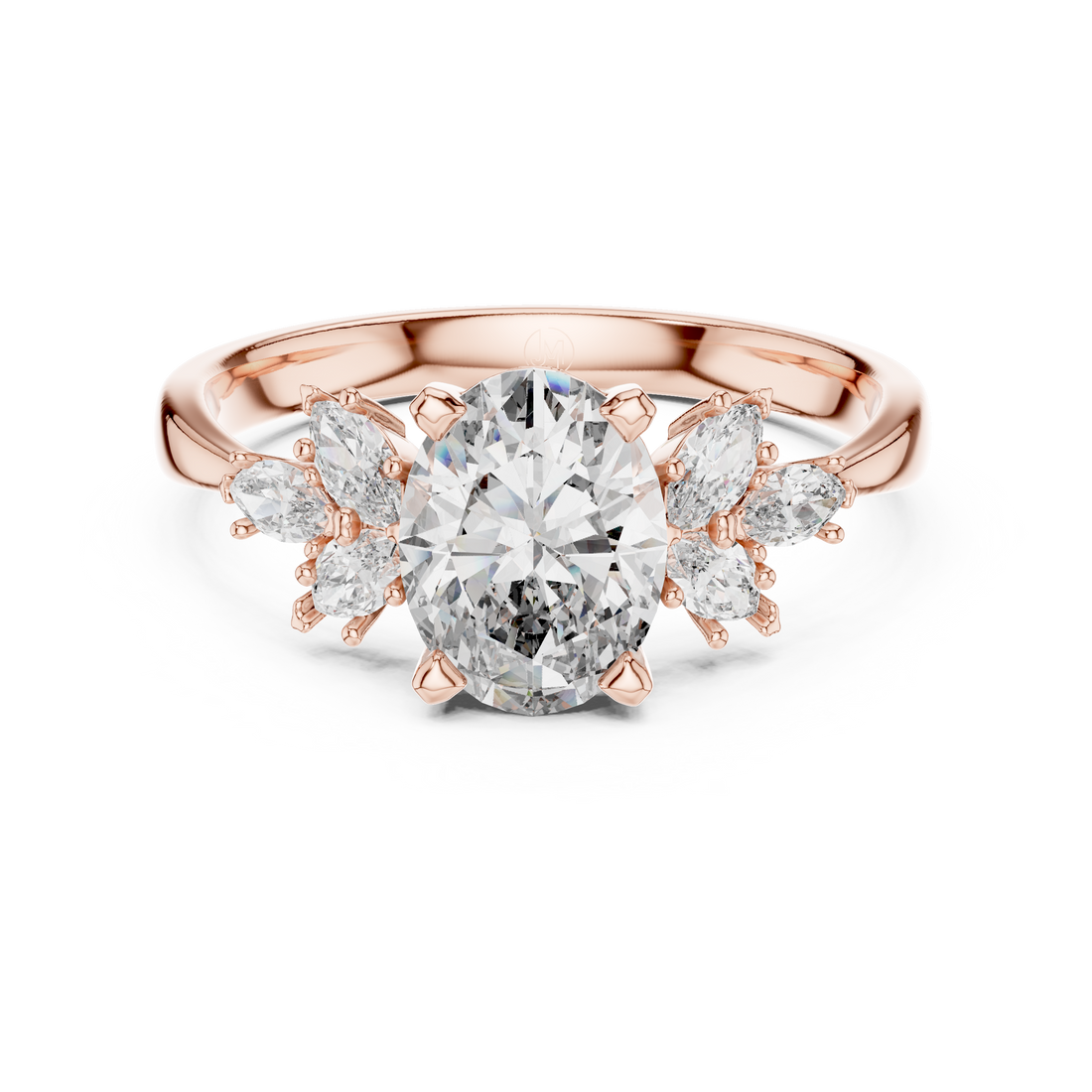 Oval Solitaire & Marquise Cluster Engagement Ring