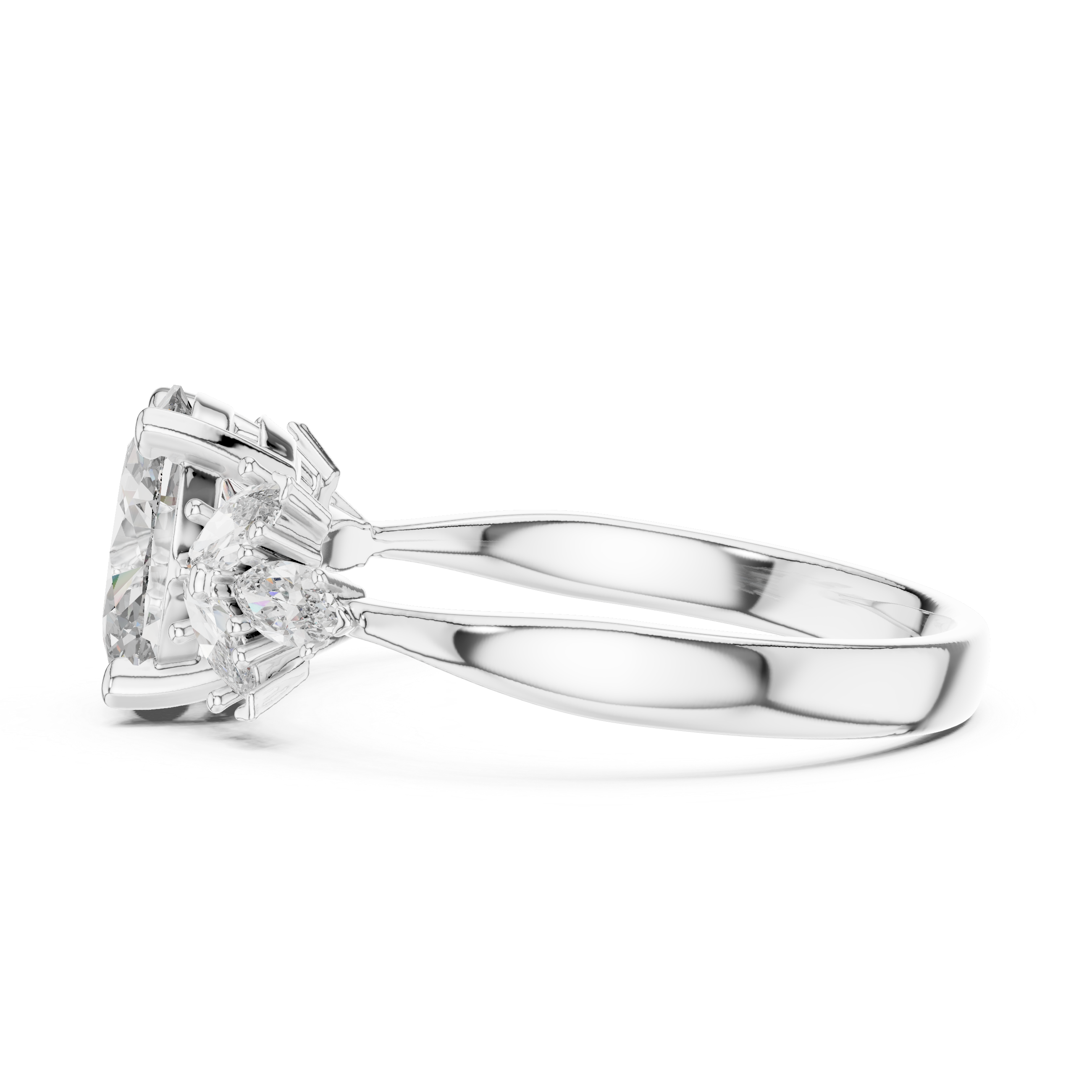Oval Solitaire & Marquise Cluster Engagement Ring