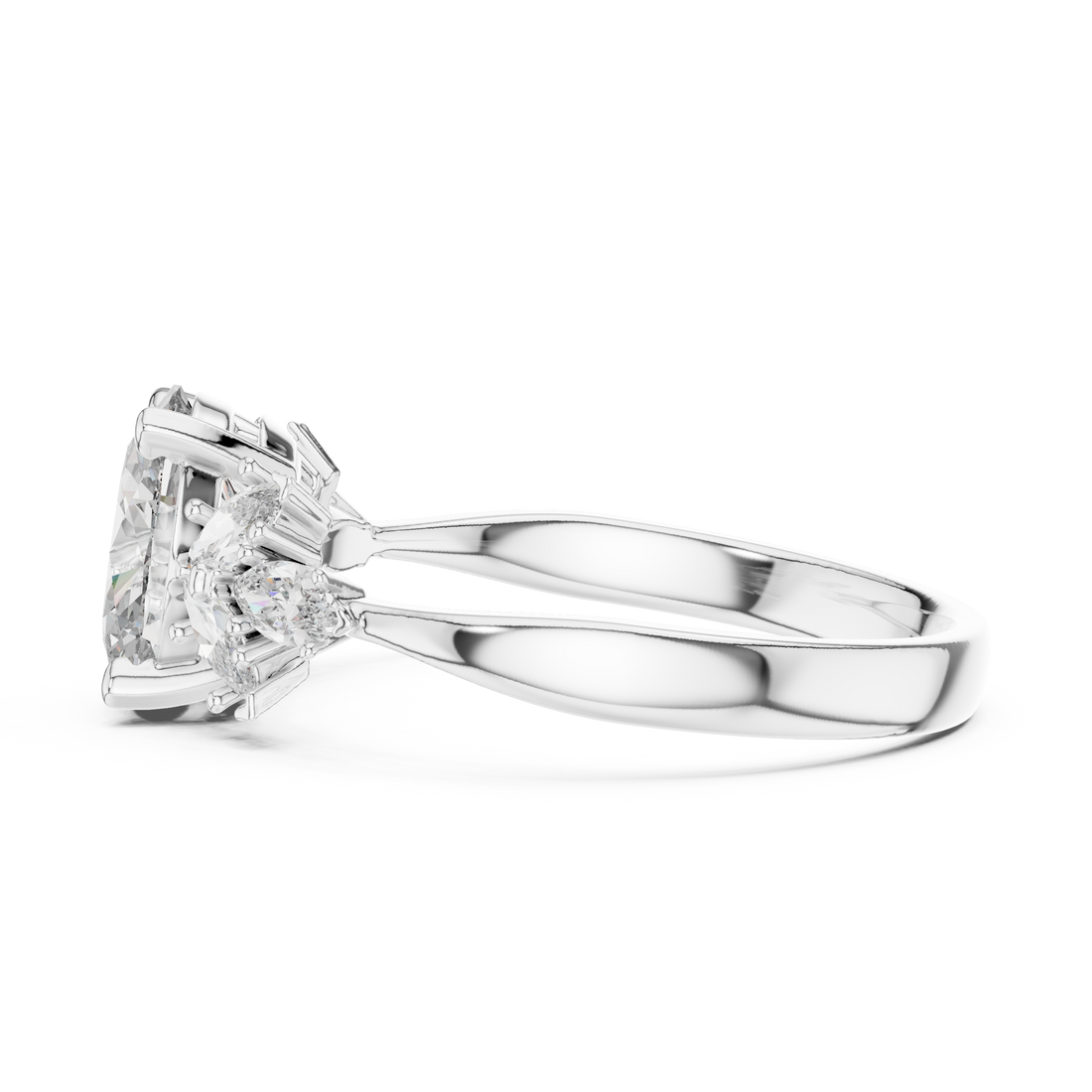 Oval Solitaire & Marquise Cluster Engagement Ring