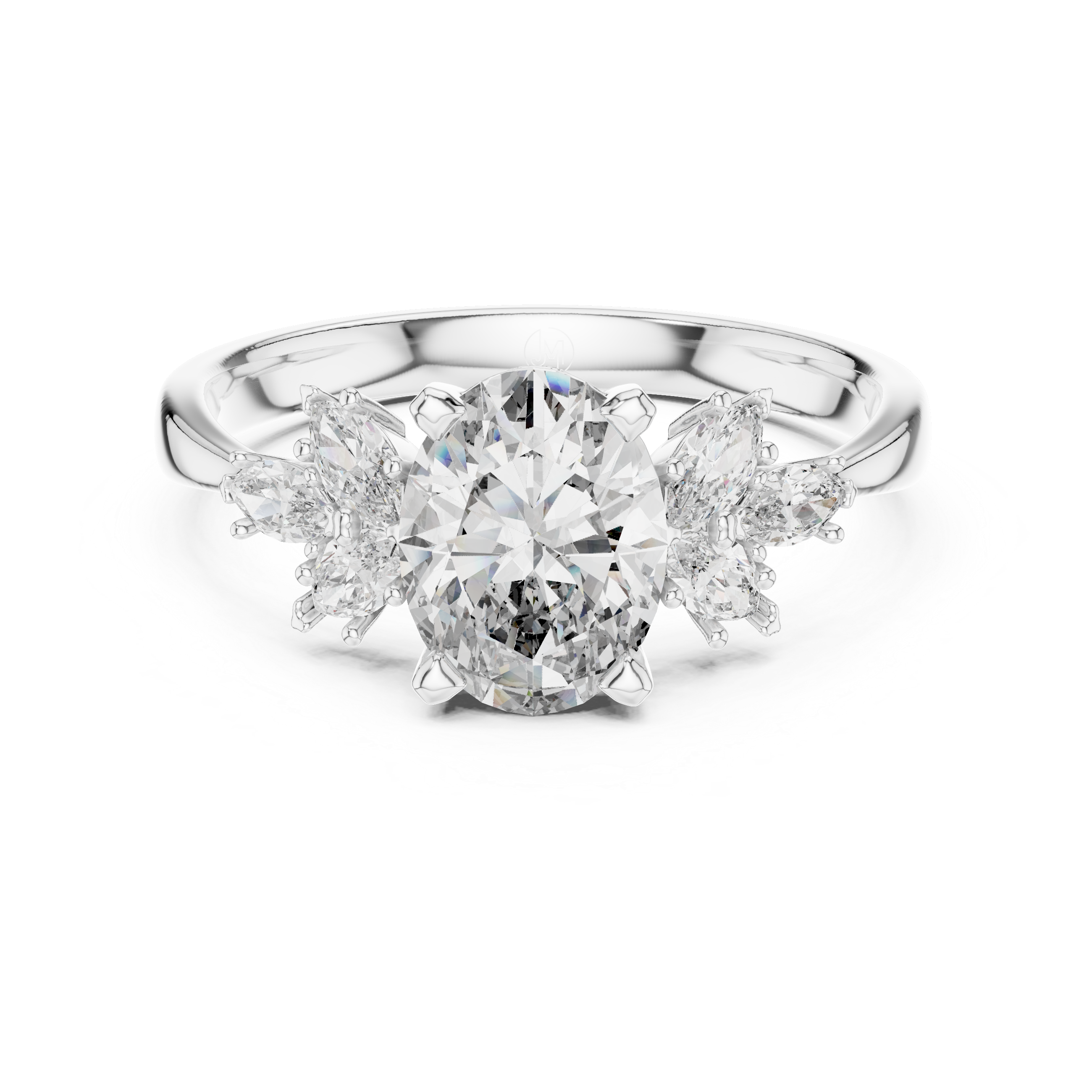 Oval Solitaire & Marquise Cluster Engagement Ring