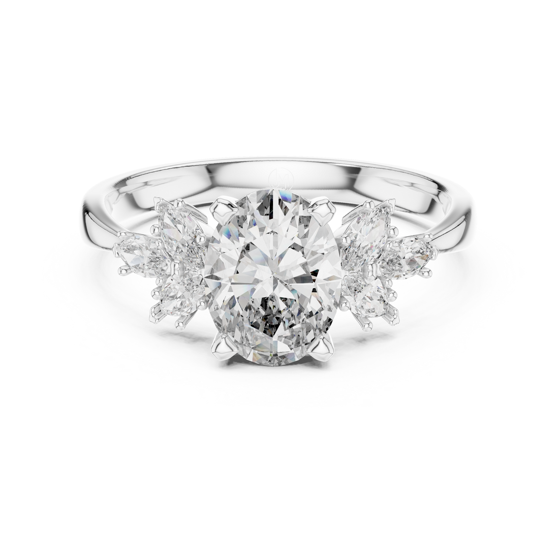 Oval Solitaire & Marquise Cluster Engagement Ring