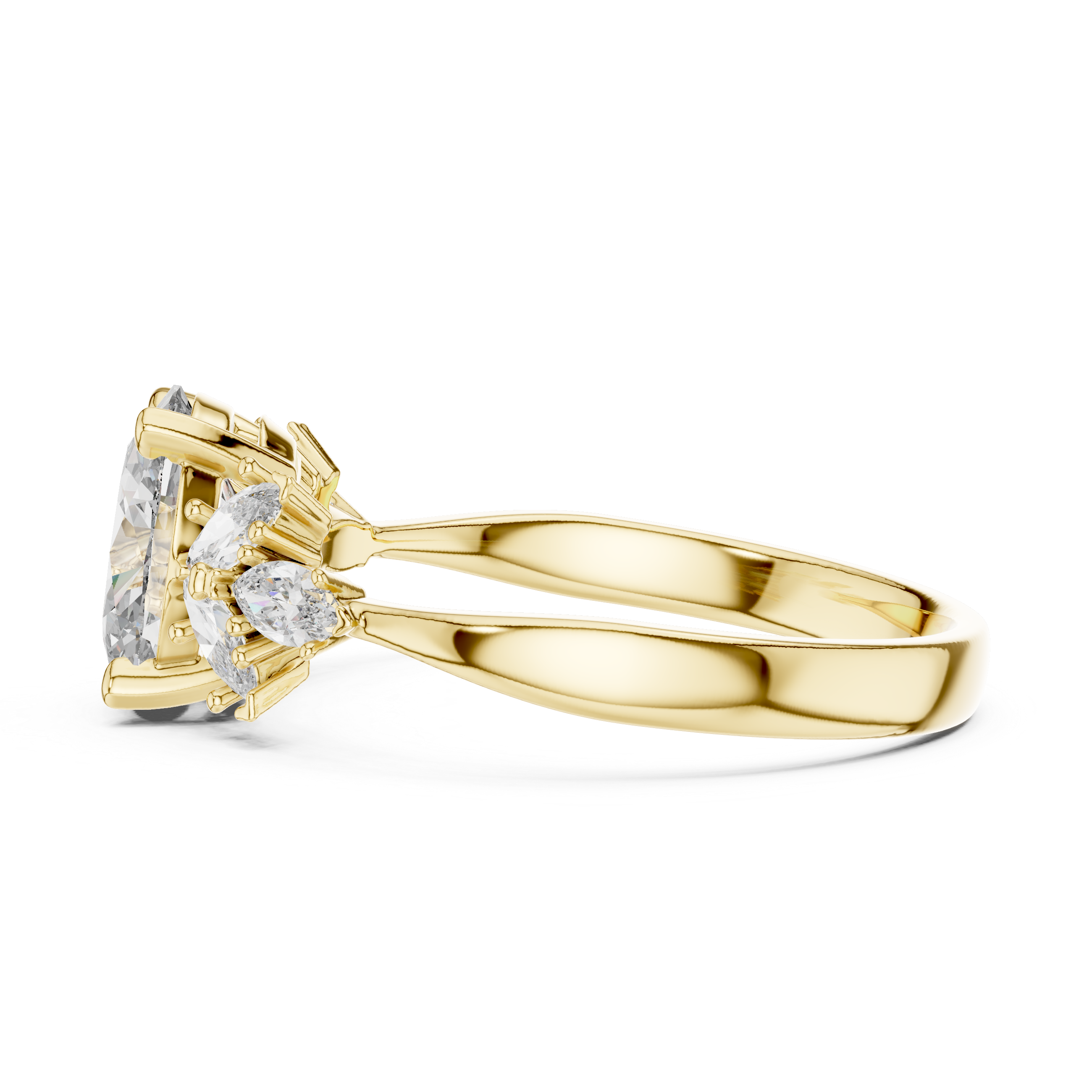 Oval Solitaire & Marquise Cluster Engagement Ring