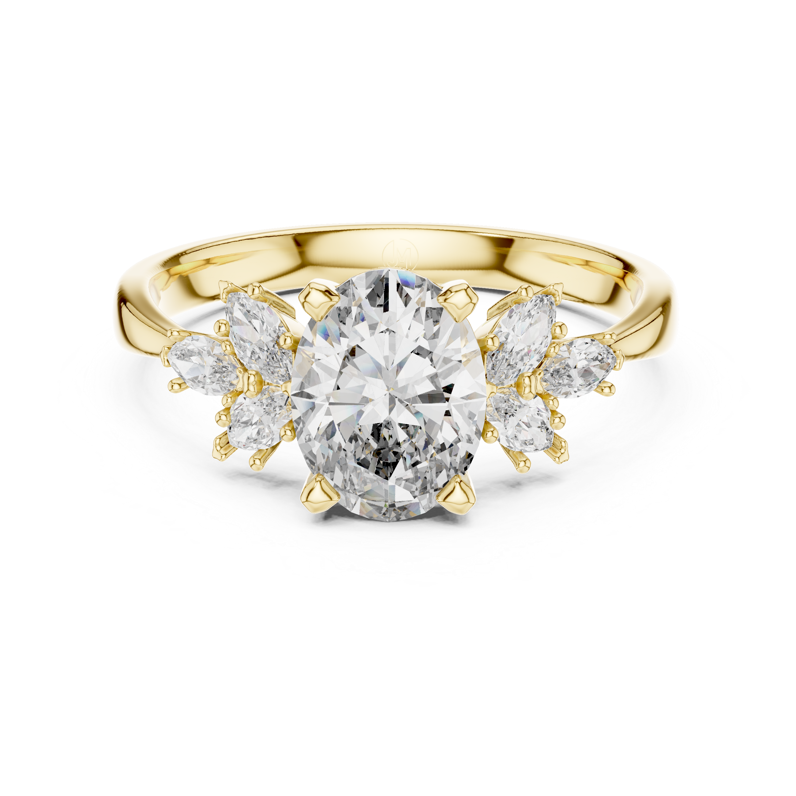 Oval Solitaire & Marquise Cluster Engagement Ring