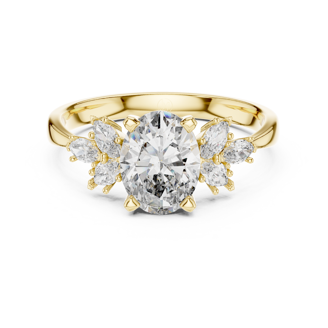 Oval Solitaire & Marquise Cluster Engagement Ring
