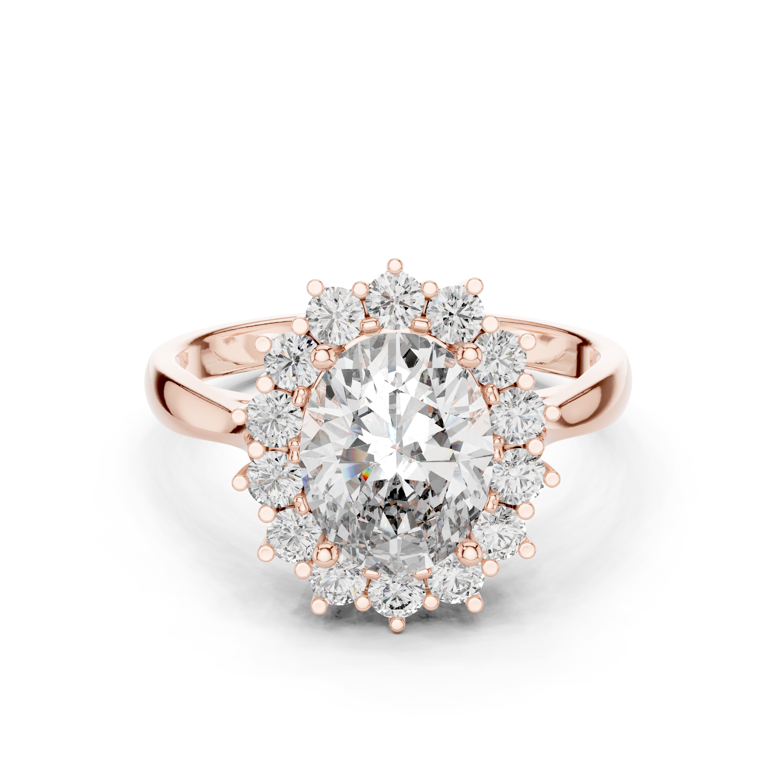 Oval Diamond Halo Engagement Ring with Crown Settings