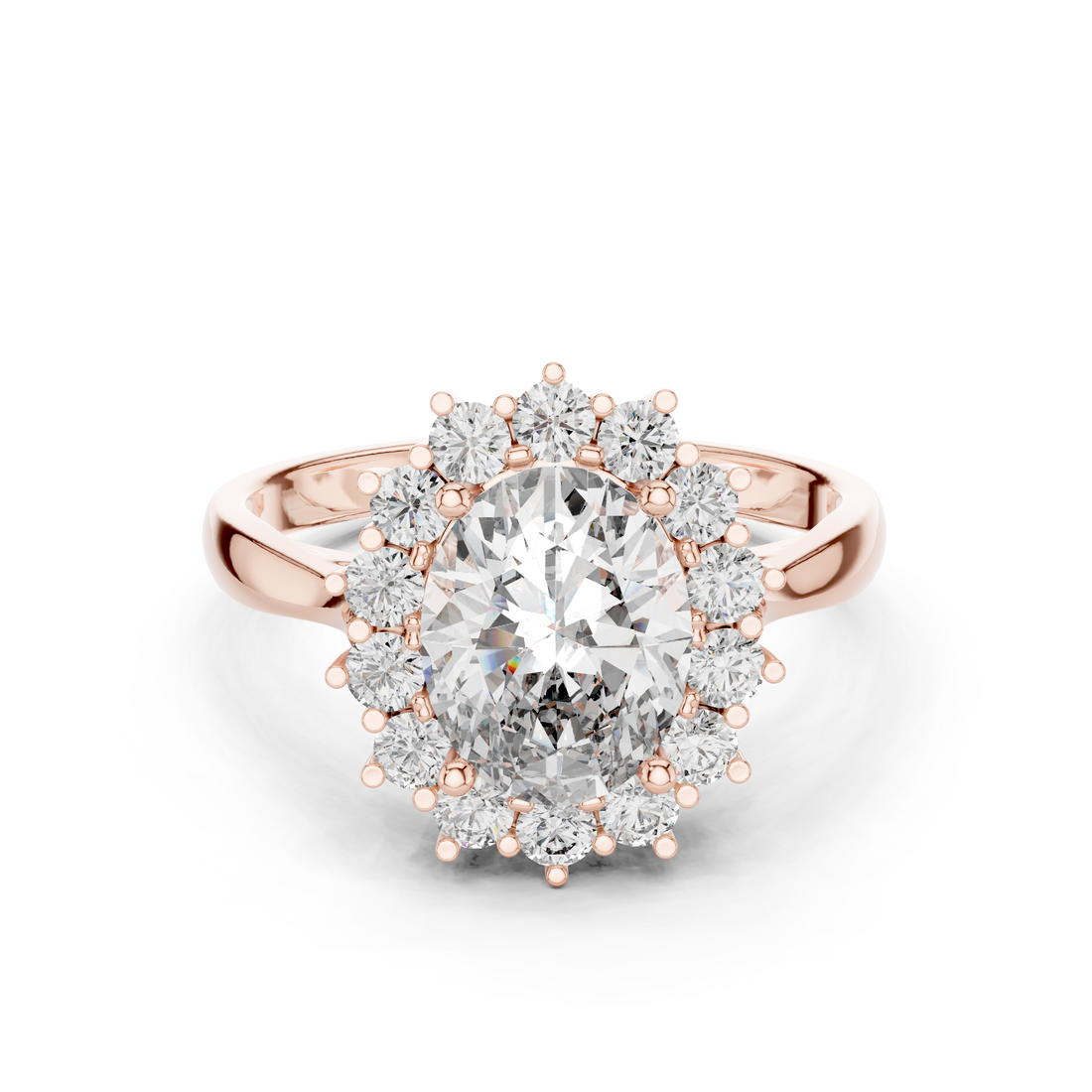 Oval Diamond Halo Engagement Ring with Crown Settings