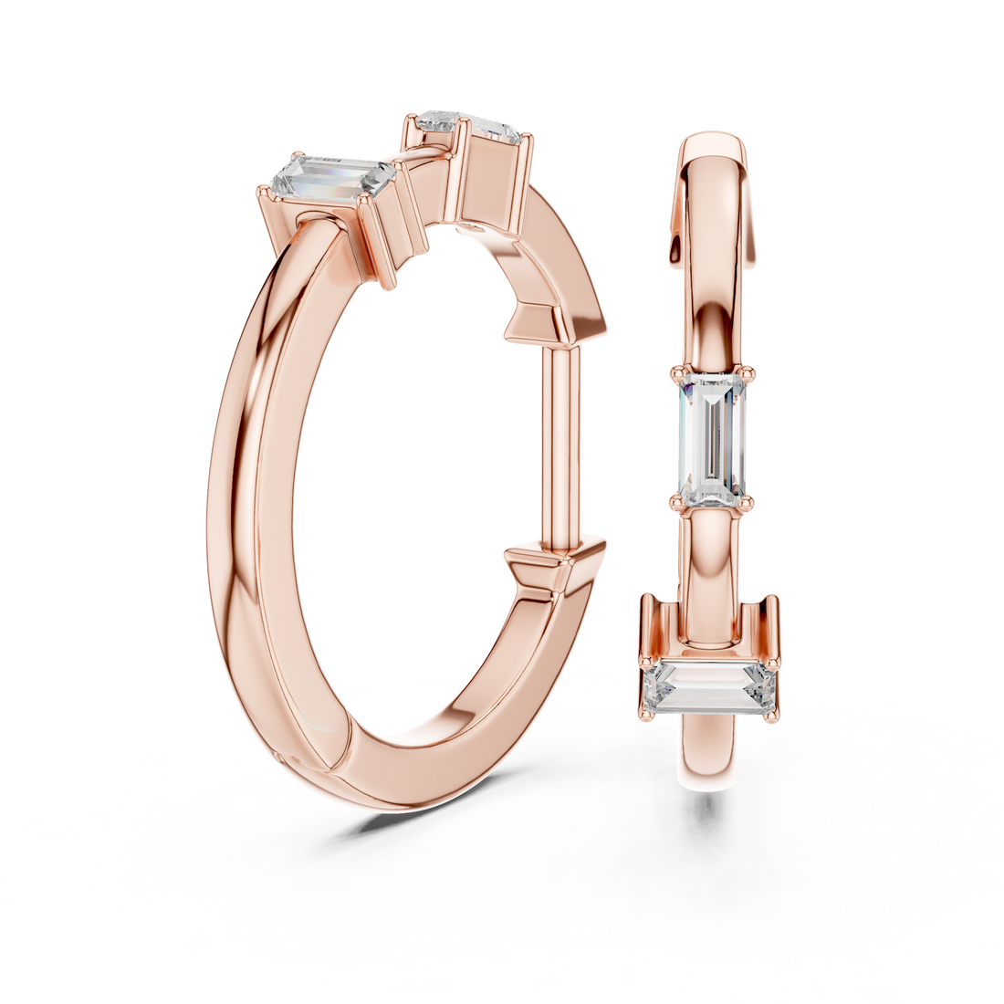 Minimalist Baguette Diamond Huggie Hoop Earrings