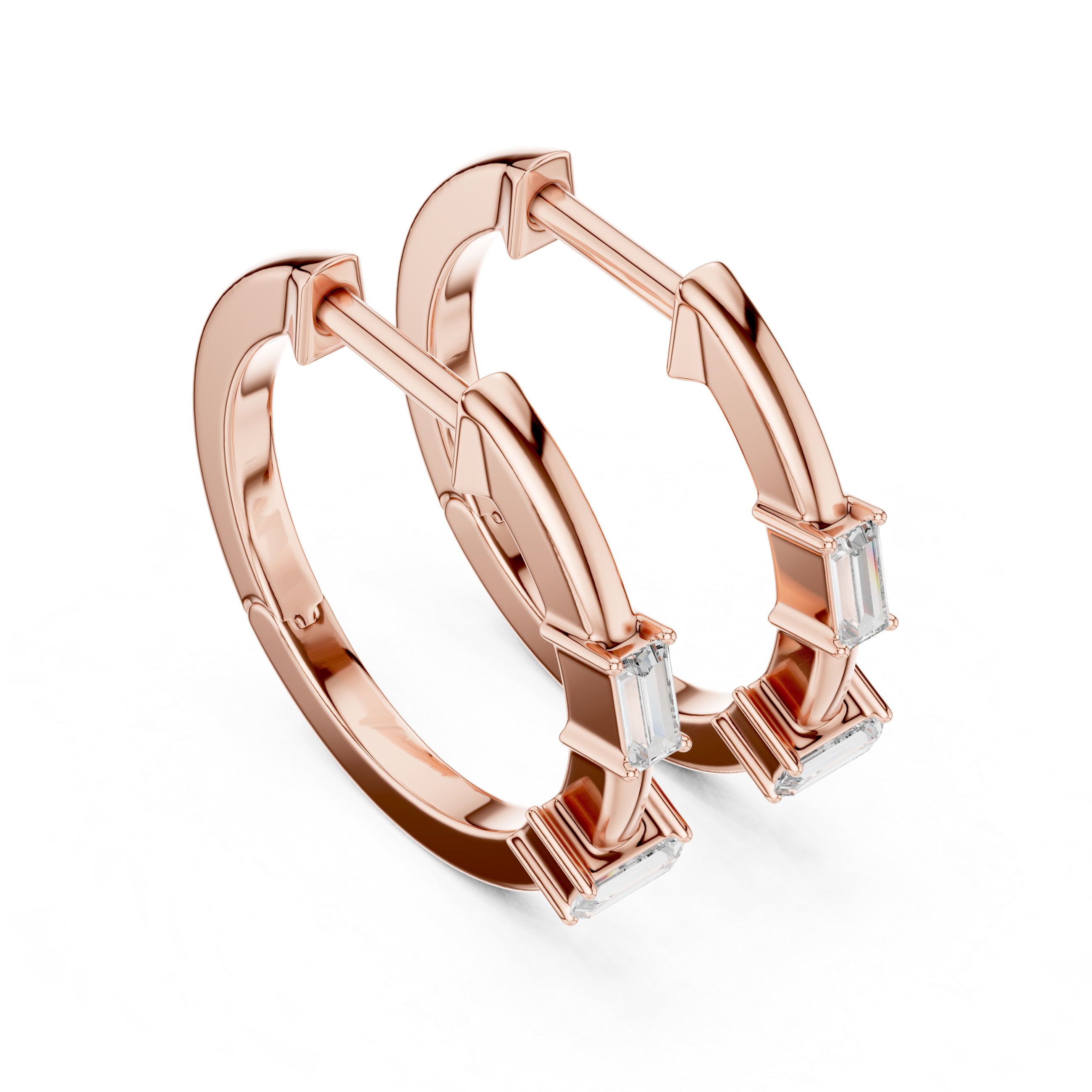 Minimalist Baguette Diamond Huggie Hoop Earrings