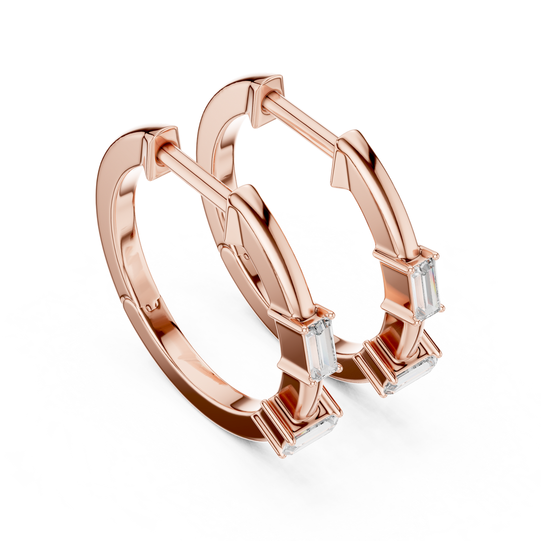 Minimalist Baguette Diamond Huggie Hoop Earrings