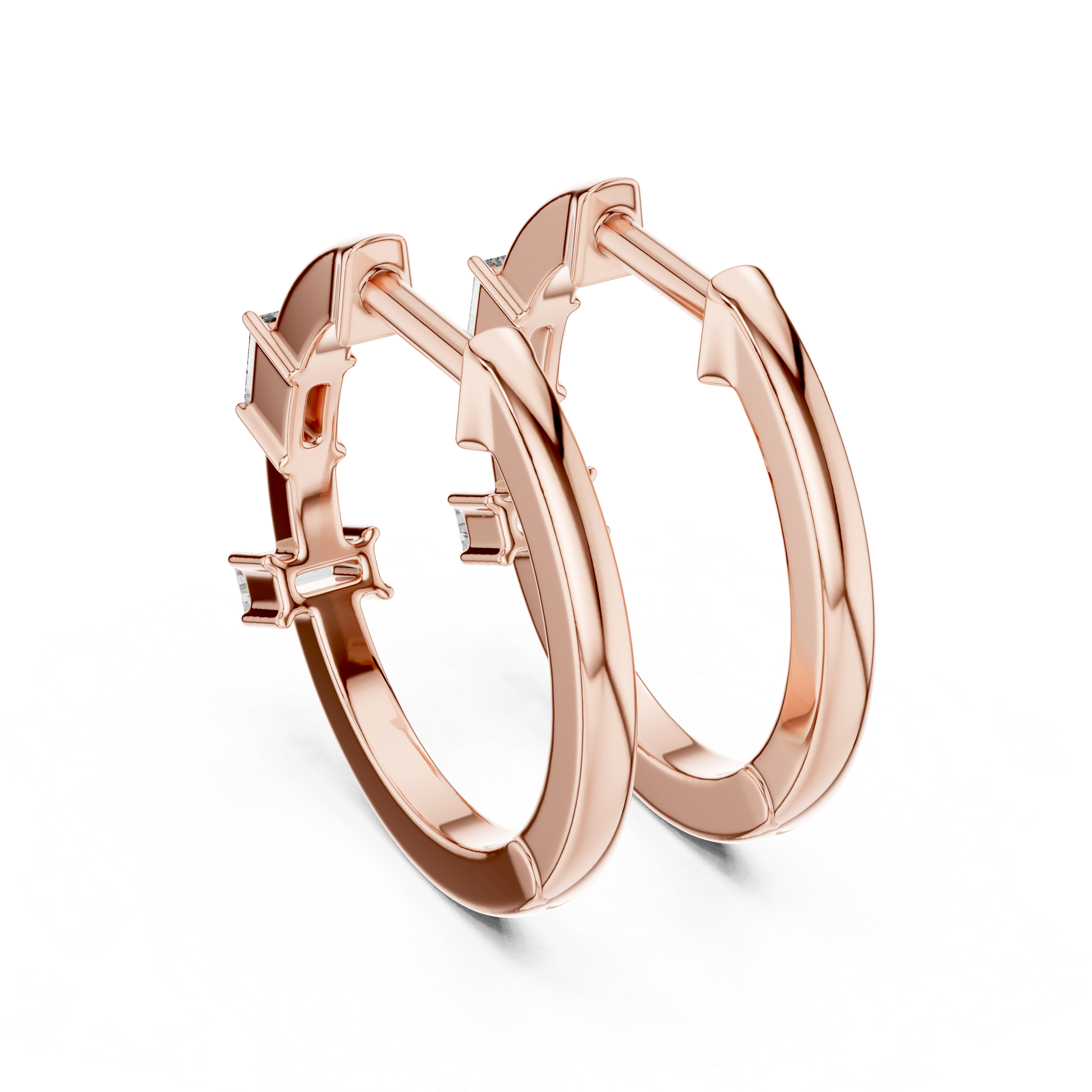 Minimalist Baguette Diamond Huggie Hoop Earrings