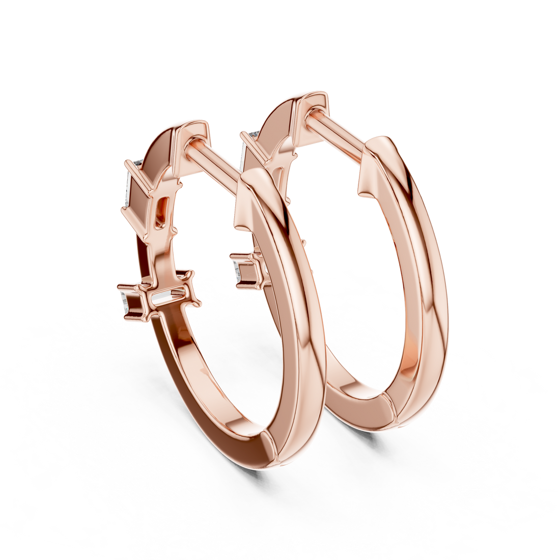 Minimalist Baguette Diamond Huggie Hoop Earrings