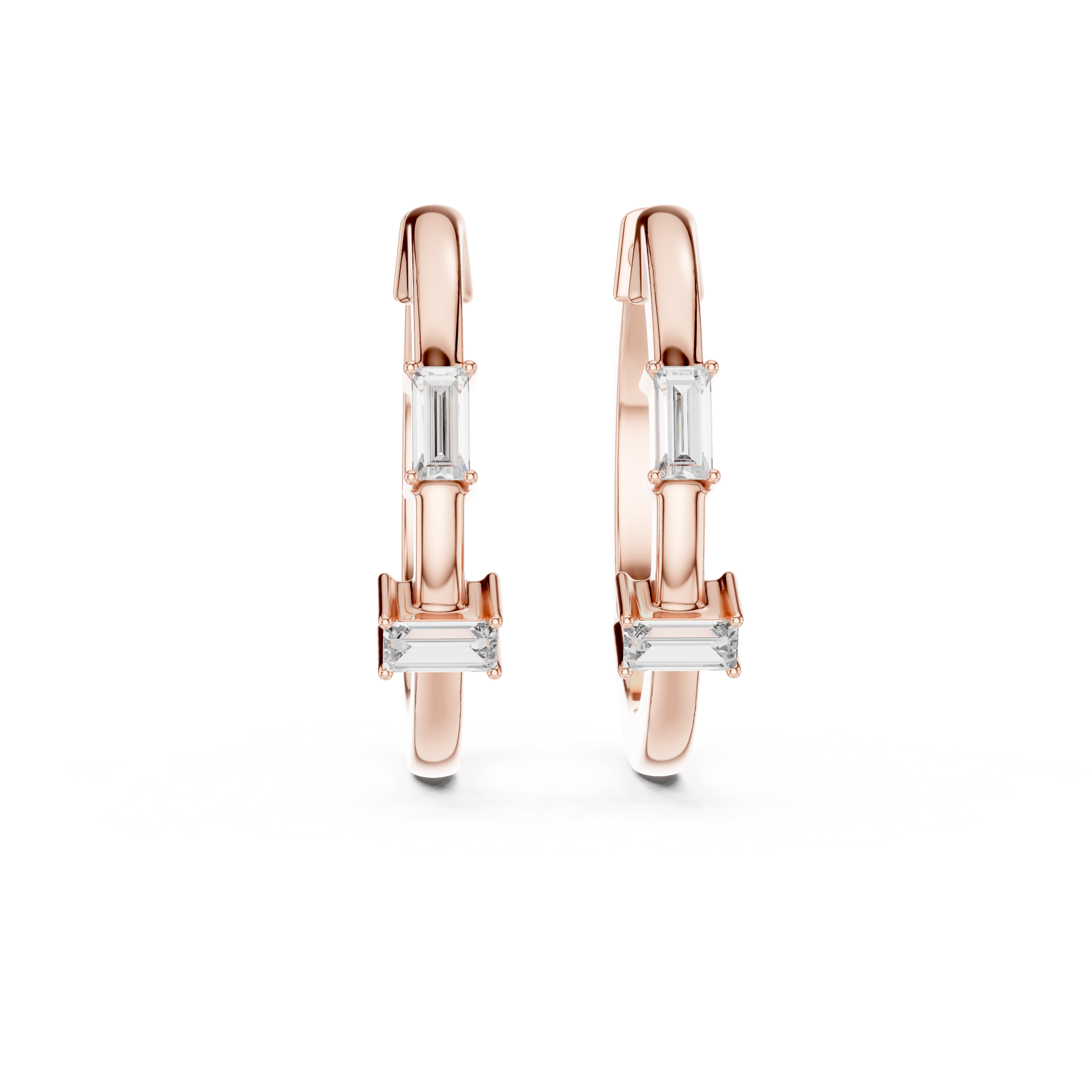 Minimalist Baguette Diamond Huggie Hoop Earrings