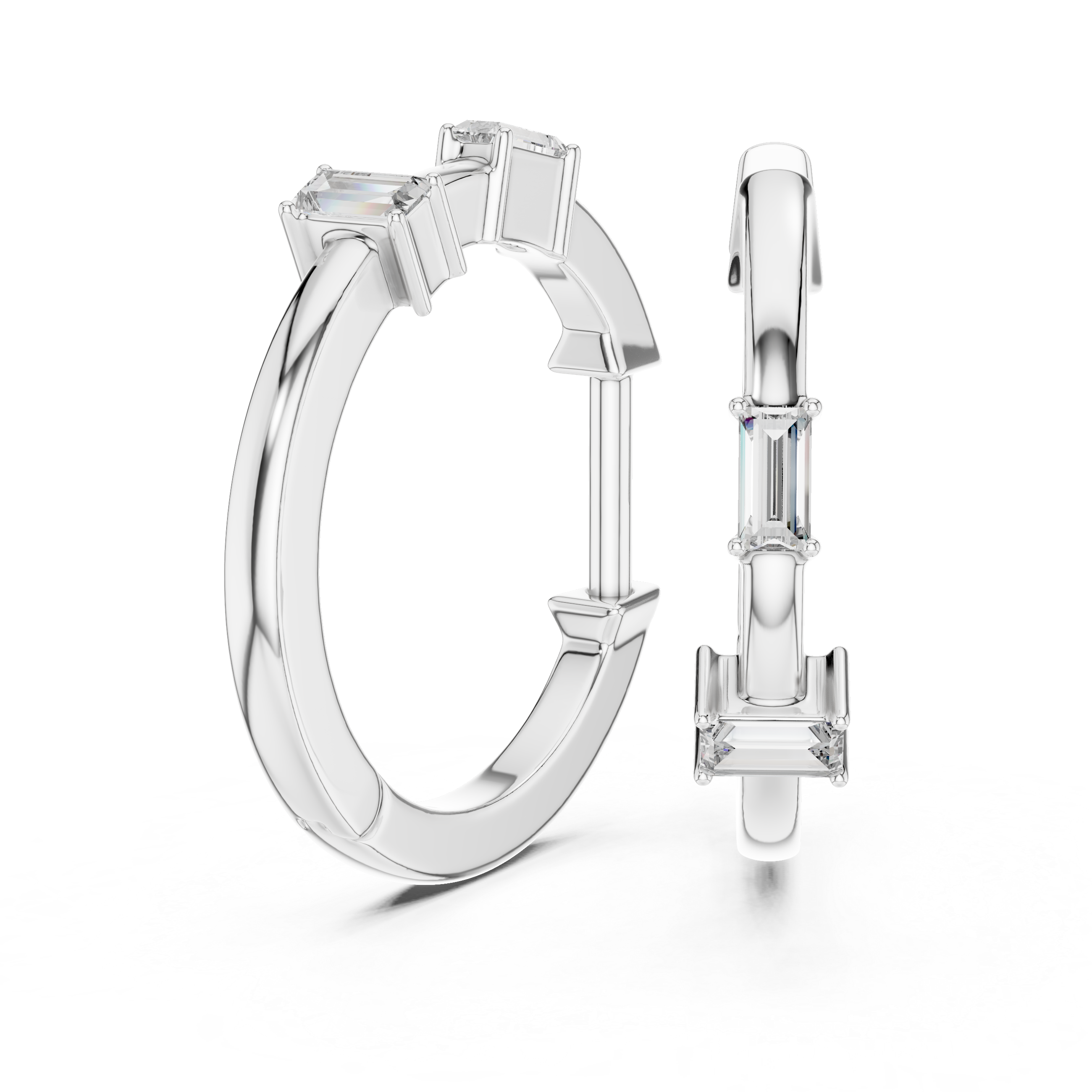 Minimalist Baguette Diamond Huggie Hoop Earrings