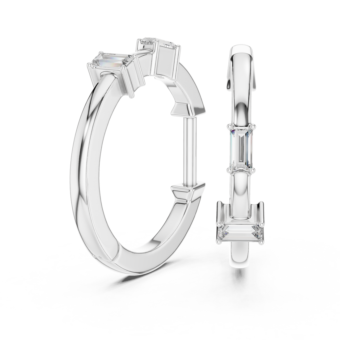 Minimalist Baguette Diamond Huggie Hoop Earrings